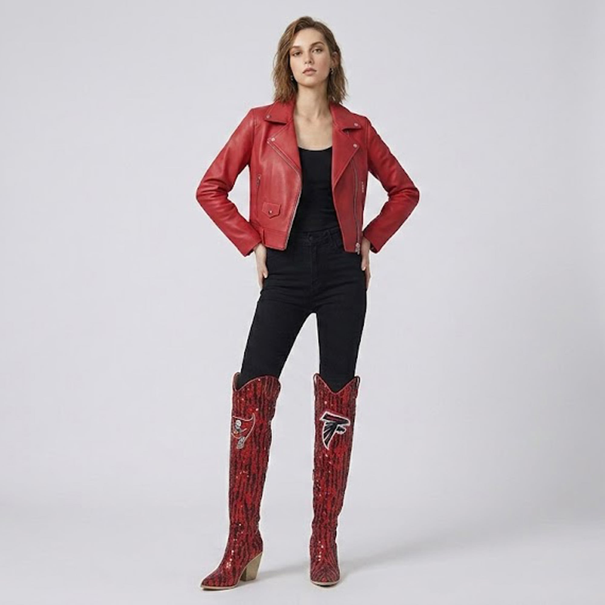 Cuce Atlanta Falcons Over-the-Knee Two-Tone Sequin Boots
