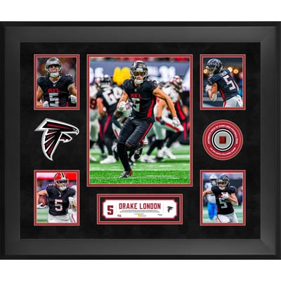 Drake London Atlanta Falcons Fanatics Authentic Framed 20" x 24" 5-Photo Collage with a Piece of Game-Used Football - Limited Edition of 500