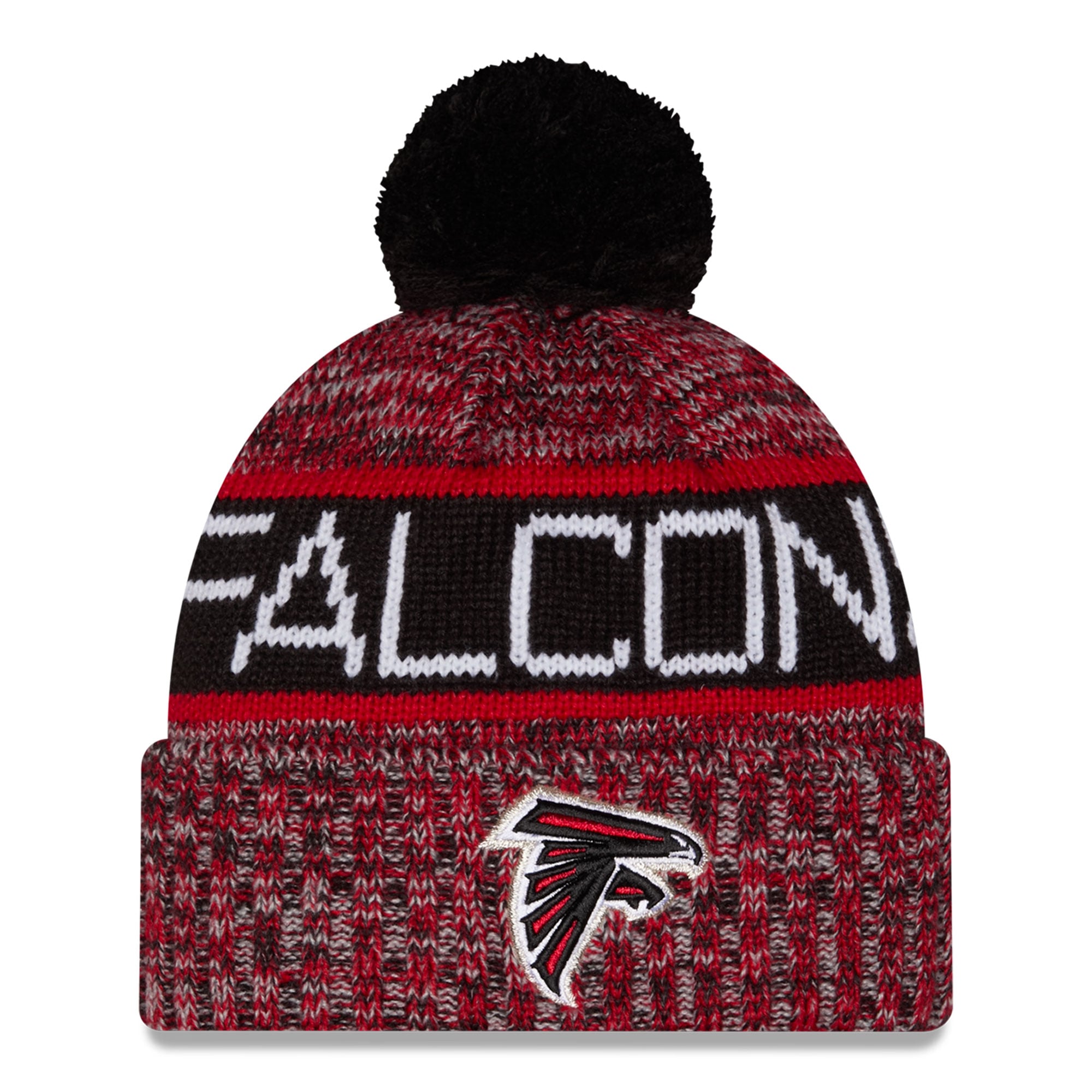 Bonnet à revers tricolore rouge Atlanta Falcons pour fille, New Era, avec pompon