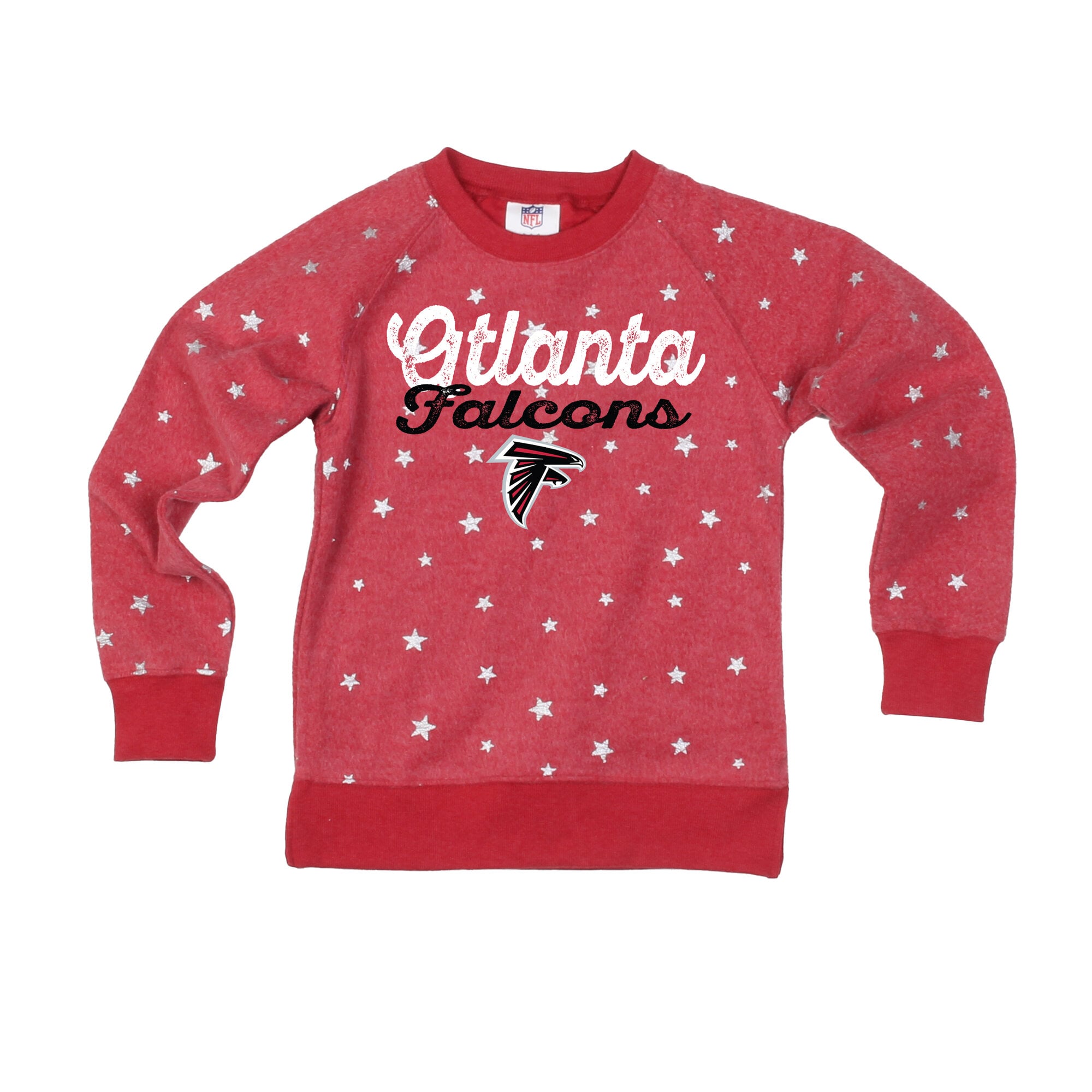 Girls Youth Wes & Willy Red Atlanta Falcons Shimmer Star Reverse Sweatshirt