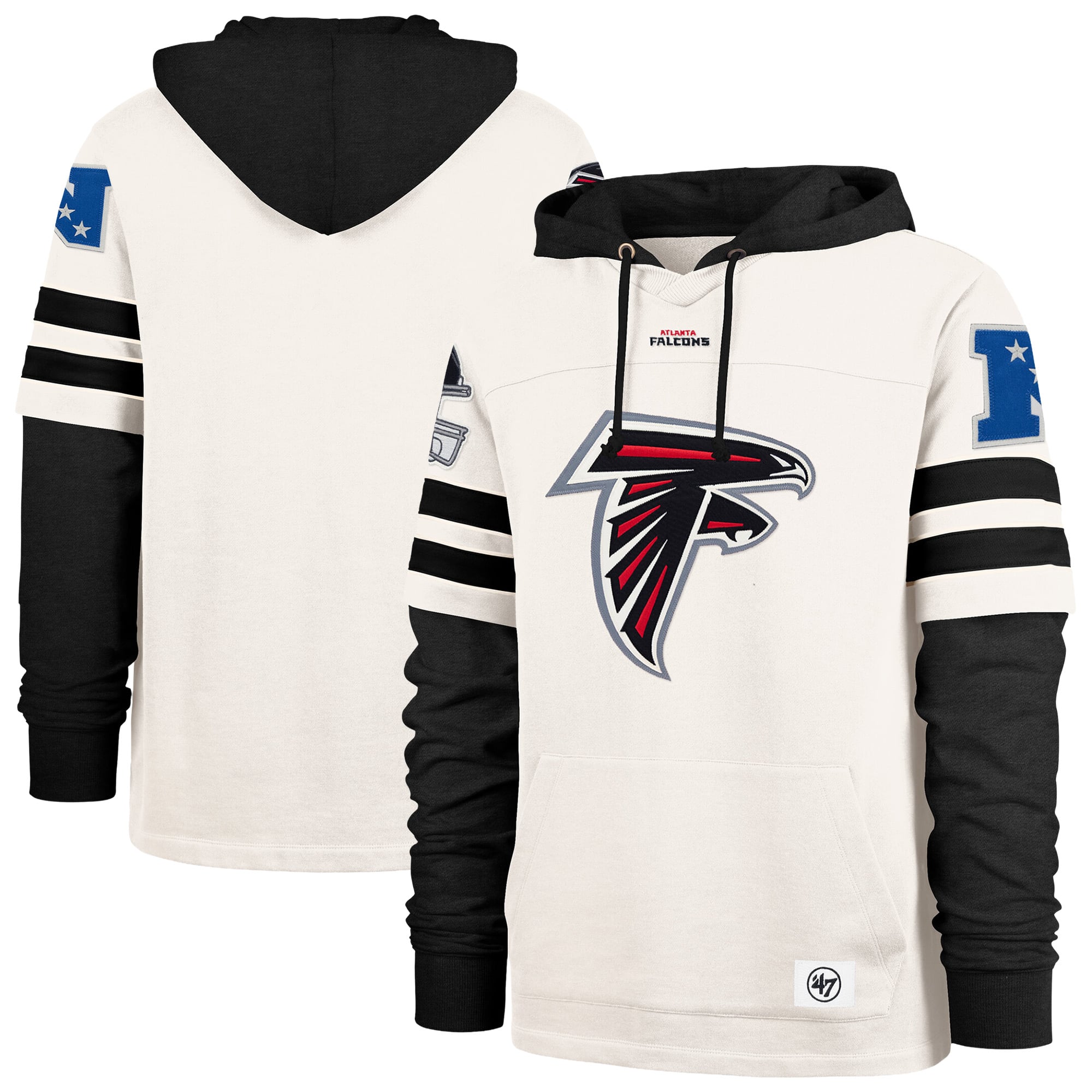 Men's '47  Cream Atlanta Falcons Split Zone Cornerback Duo Lacer Hoodie