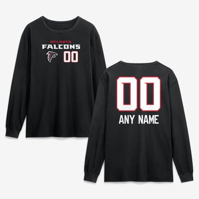 Atlanta Falcons  Touchdown Wordmark Personalized Name & Number Long Sleeve T-Shirt - Black