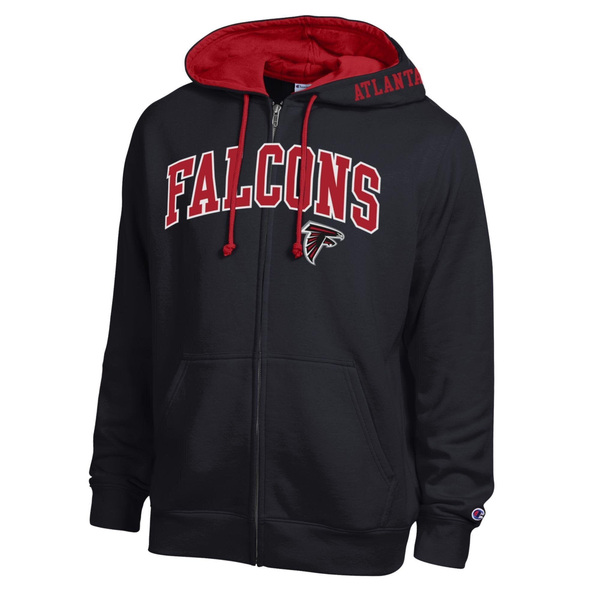 Sweat à capuche zippé Champion noir et rouge Atlanta Falcons pour homme