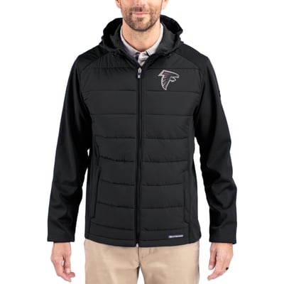 Atlanta Falcons Cutter & Buck  Evoke PrimaLoft Hybrid Eco Softshell Recycled Full-Zip Hooded Jacket - Black