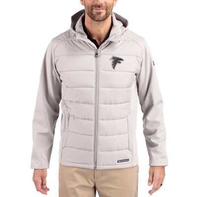 Atlanta Falcons Cutter & Buck  Evoke PrimaLoft Hybrid Eco Softshell Recycled Full-Zip Hooded Jacket - Gray
