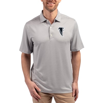  Atlanta Falcons Cutter & Buck Throwback Forge Eco Double Stripe Stretch Recycled Polo - Gray/White