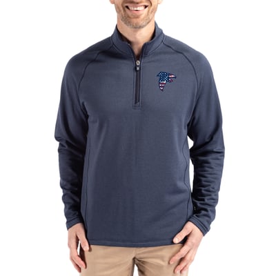 Atlanta Falcons Cutter & Buck Peshastin Eco Fleece Tri-Blend Raglan Recycled Quarter-Zip Jacket -  Heather Navy