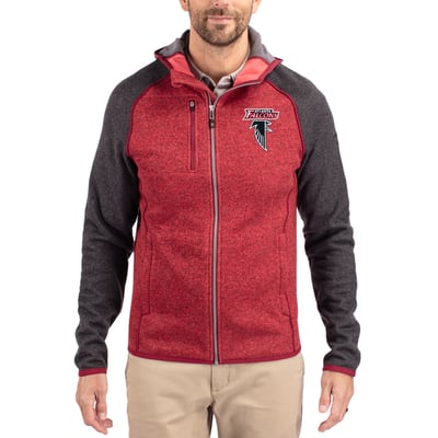 Atlanta Falcons Cutter & Buck  Mainsail Hoodie Raglan Full-Zip Jacket - Heather Red