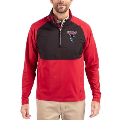 Atlanta Falcons Cutter & Buck Adapt Eco Knit Hybrid Recycled Raglan DryTec Quarter-Zip Top - Red