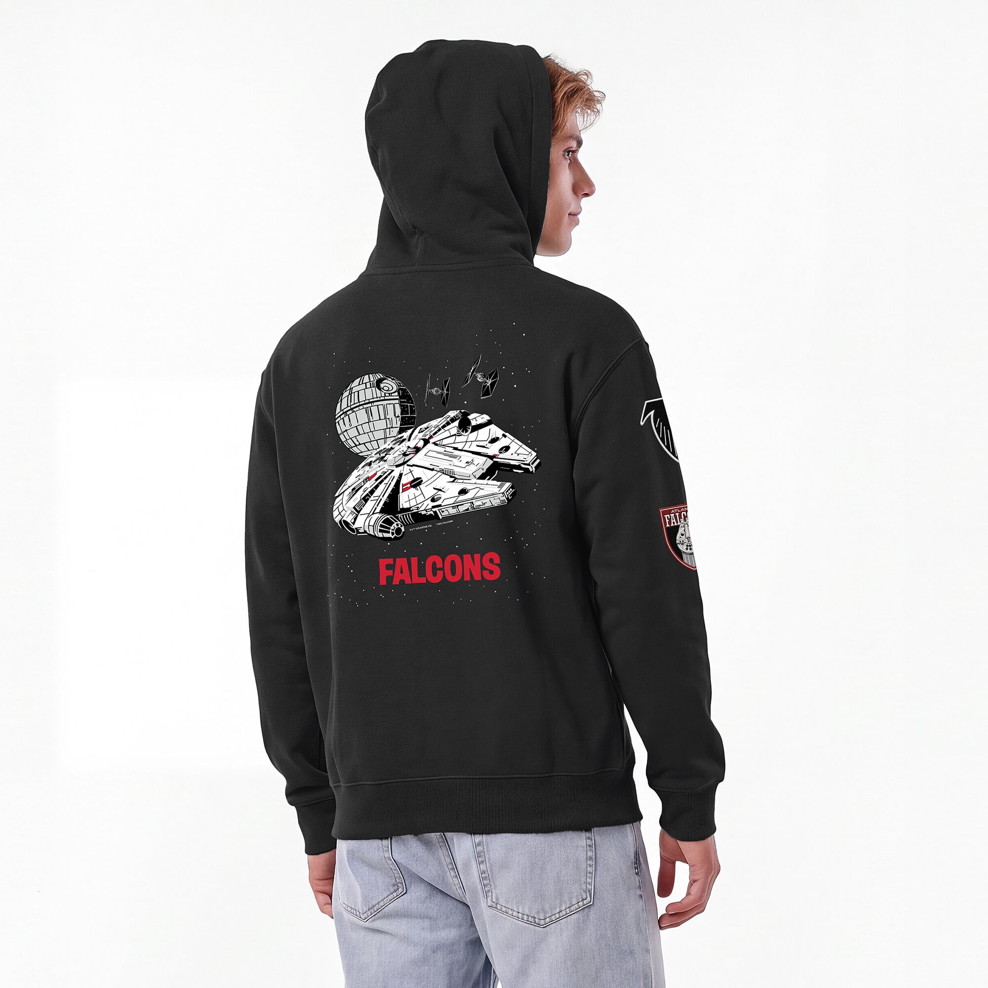 Sweat à capuche All-Star noir Disney x Champion Atlanta Falcons Millennium Falcon pour homme