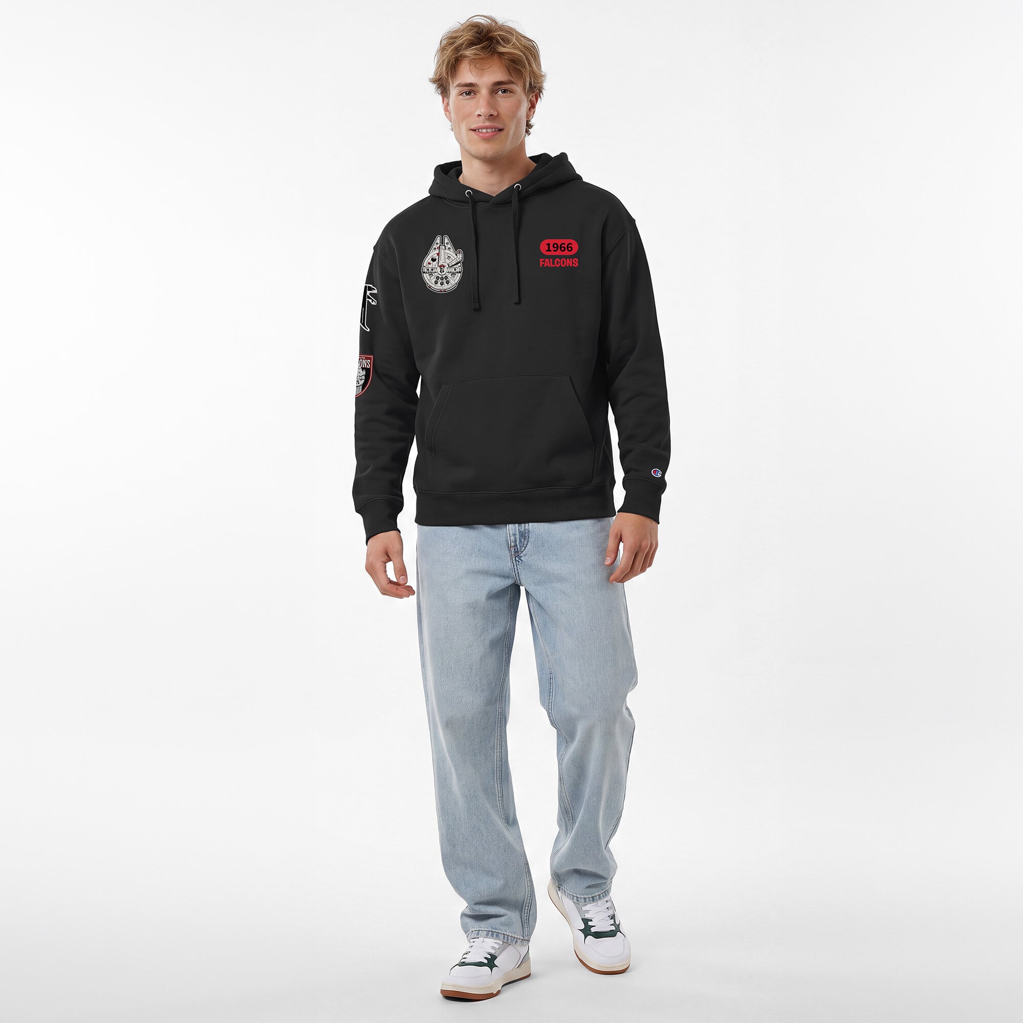 Sweat à capuche All-Star noir Disney x Champion Atlanta Falcons Millennium Falcon pour homme