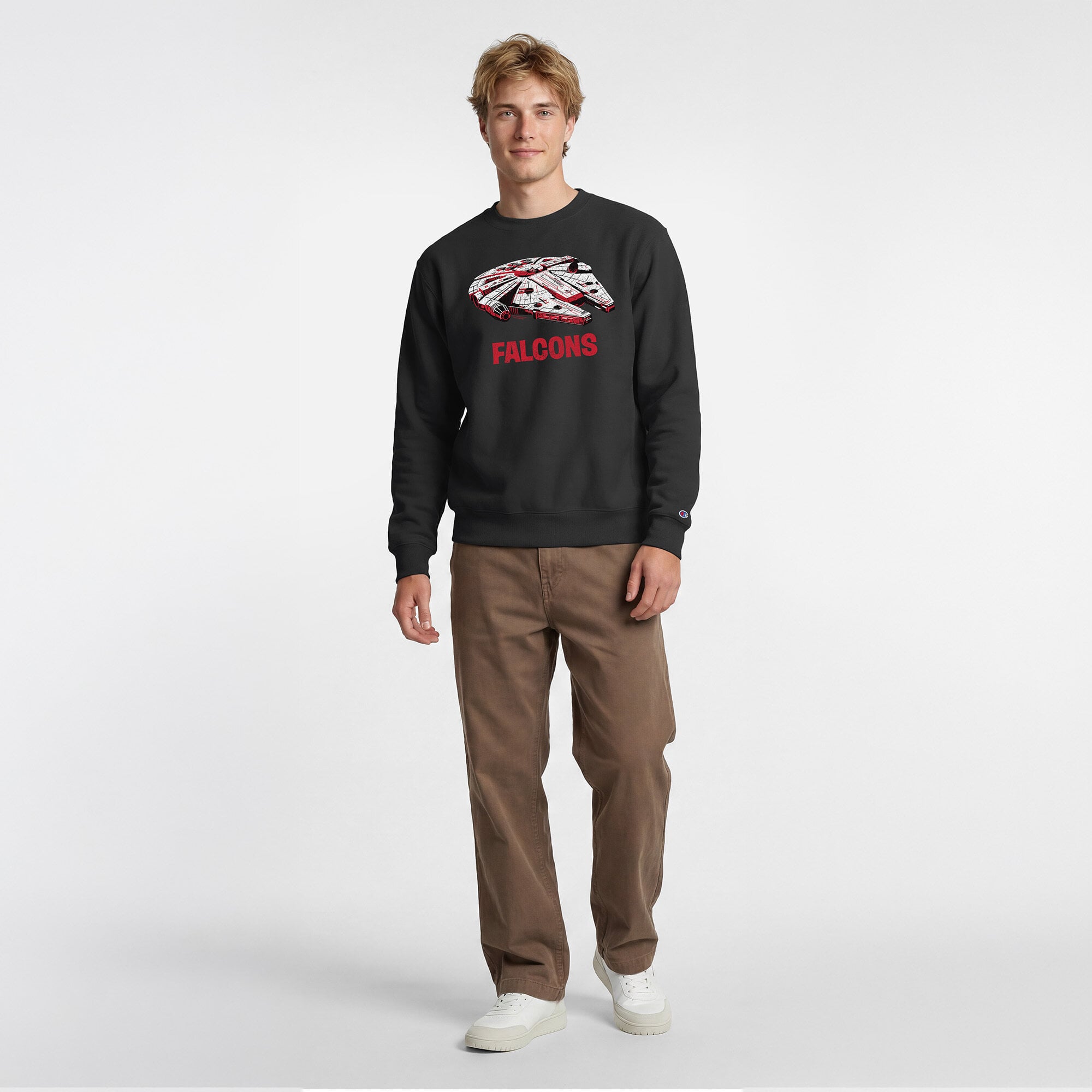 Sweat-shirt homme Disney x Champion noir Atlanta Falcons Millennium Falcon Powerblend
