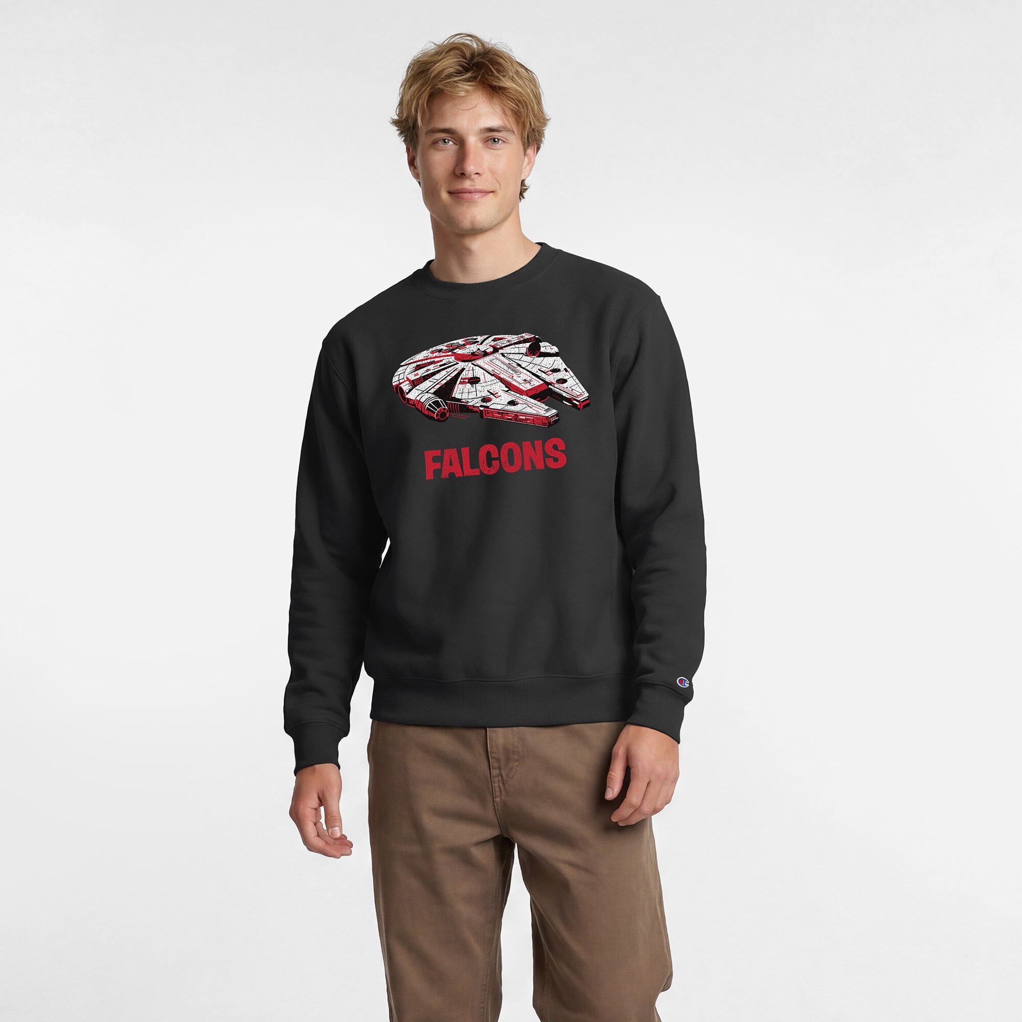 Sweat-shirt homme Disney x Champion noir Atlanta Falcons Millennium Falcon Powerblend