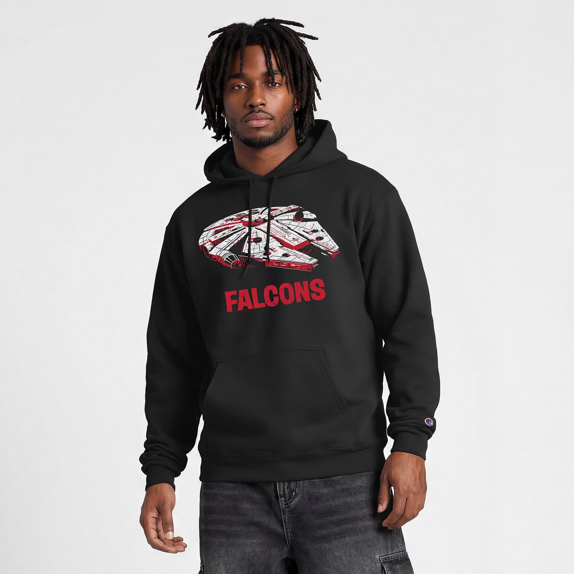 Sweat-shirt à capuche intégral noir Disney x Champion Atlanta Falcons pour homme