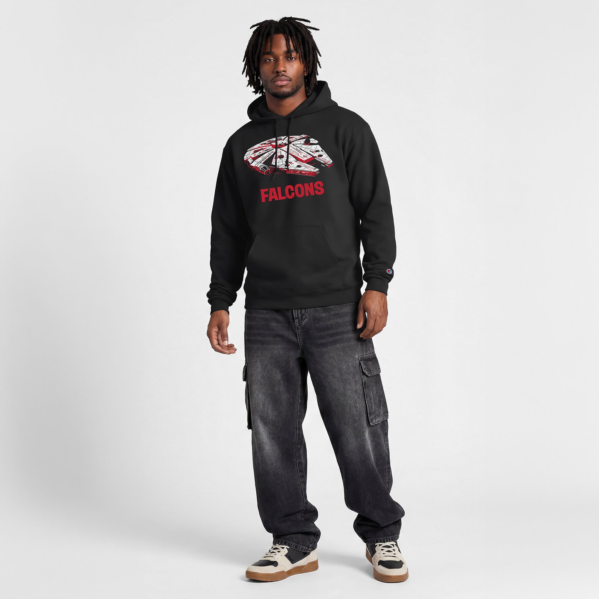 Sweat-shirt à capuche intégral noir Disney x Champion Atlanta Falcons pour homme