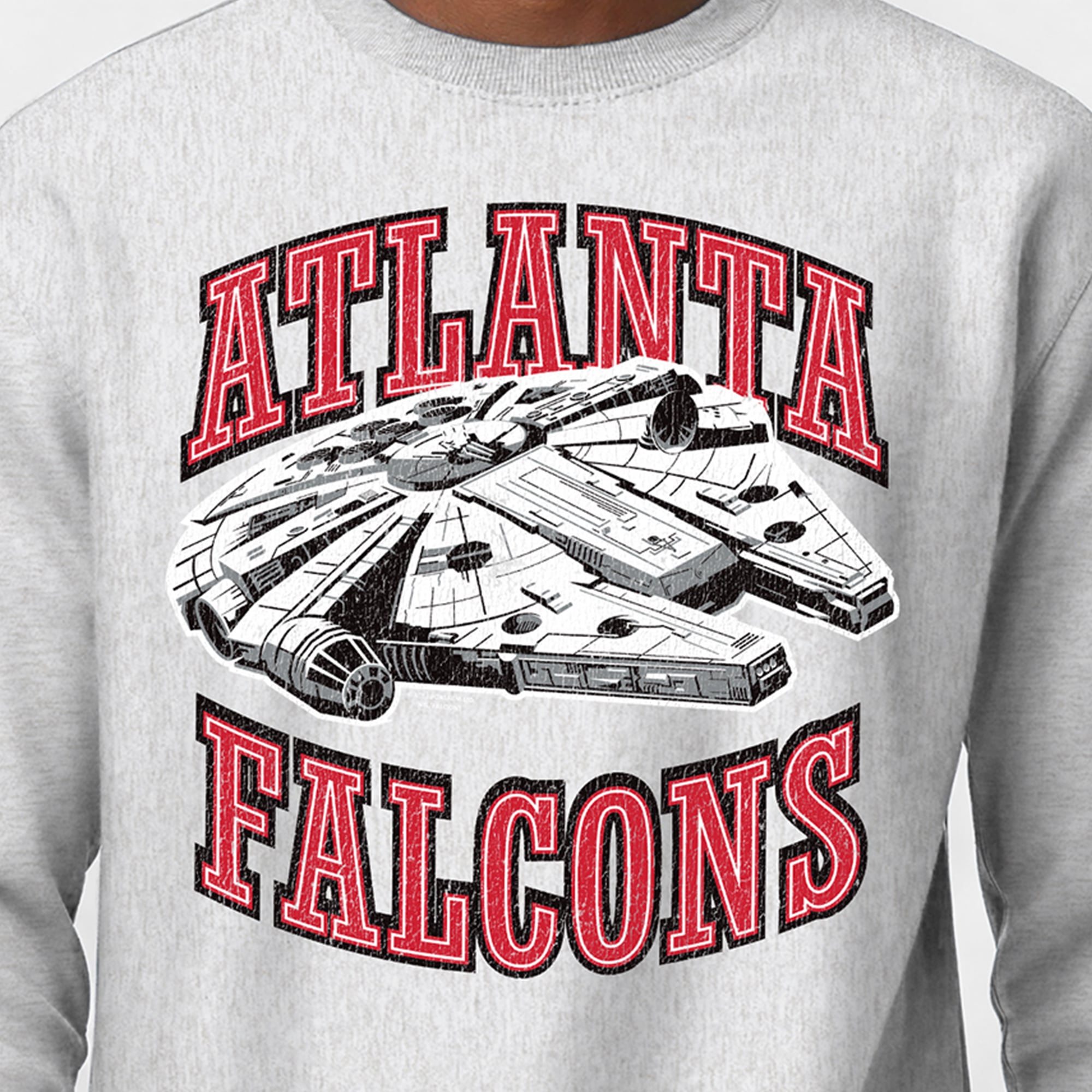 Sweat-shirt homme Disney x Champion gris chiné Atlanta Falcons Millennium Falcon Reverse Weave