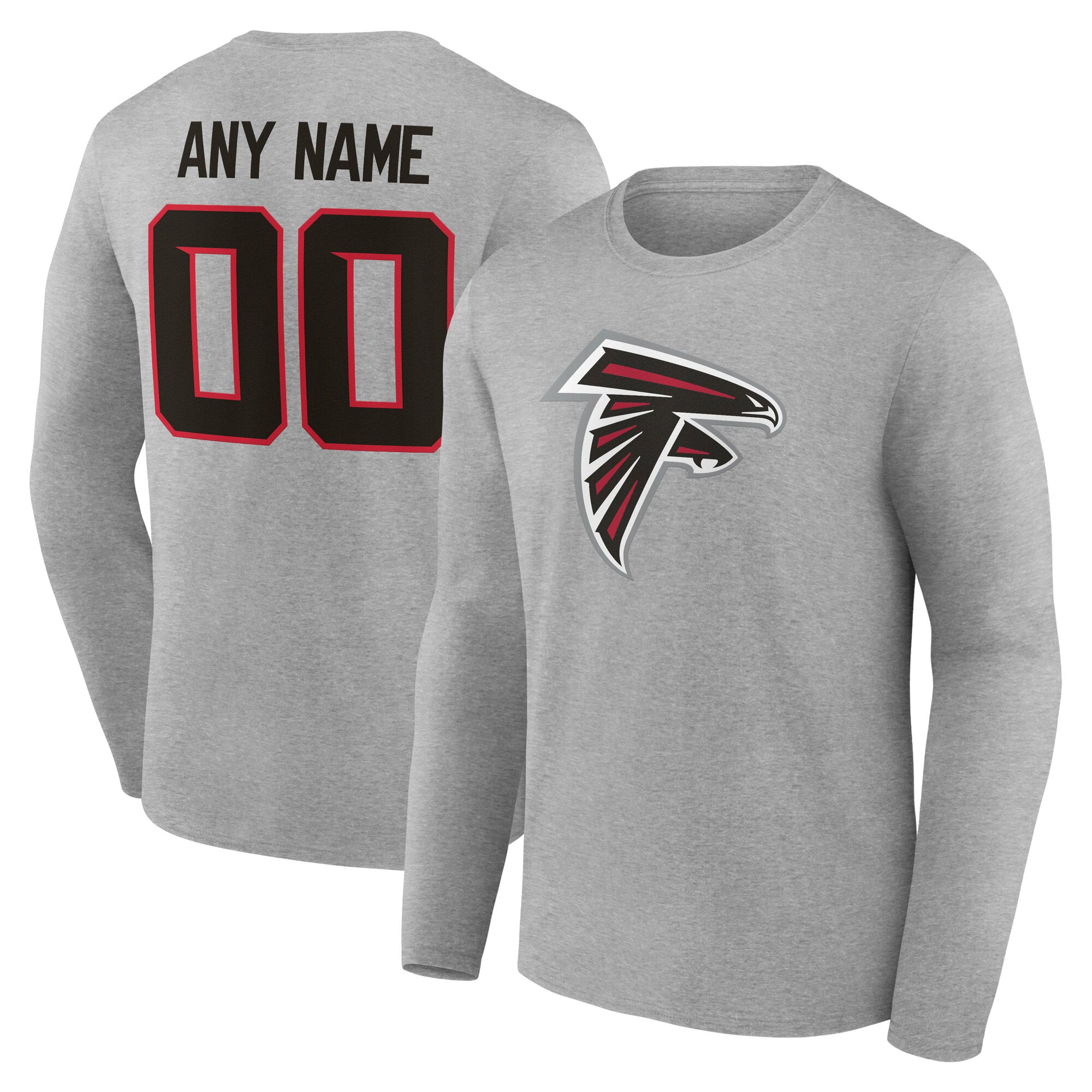 T-shirt à manches longues gris authentique pour homme des Falcons d'Atlanta, personnalisé avec nom et numéro