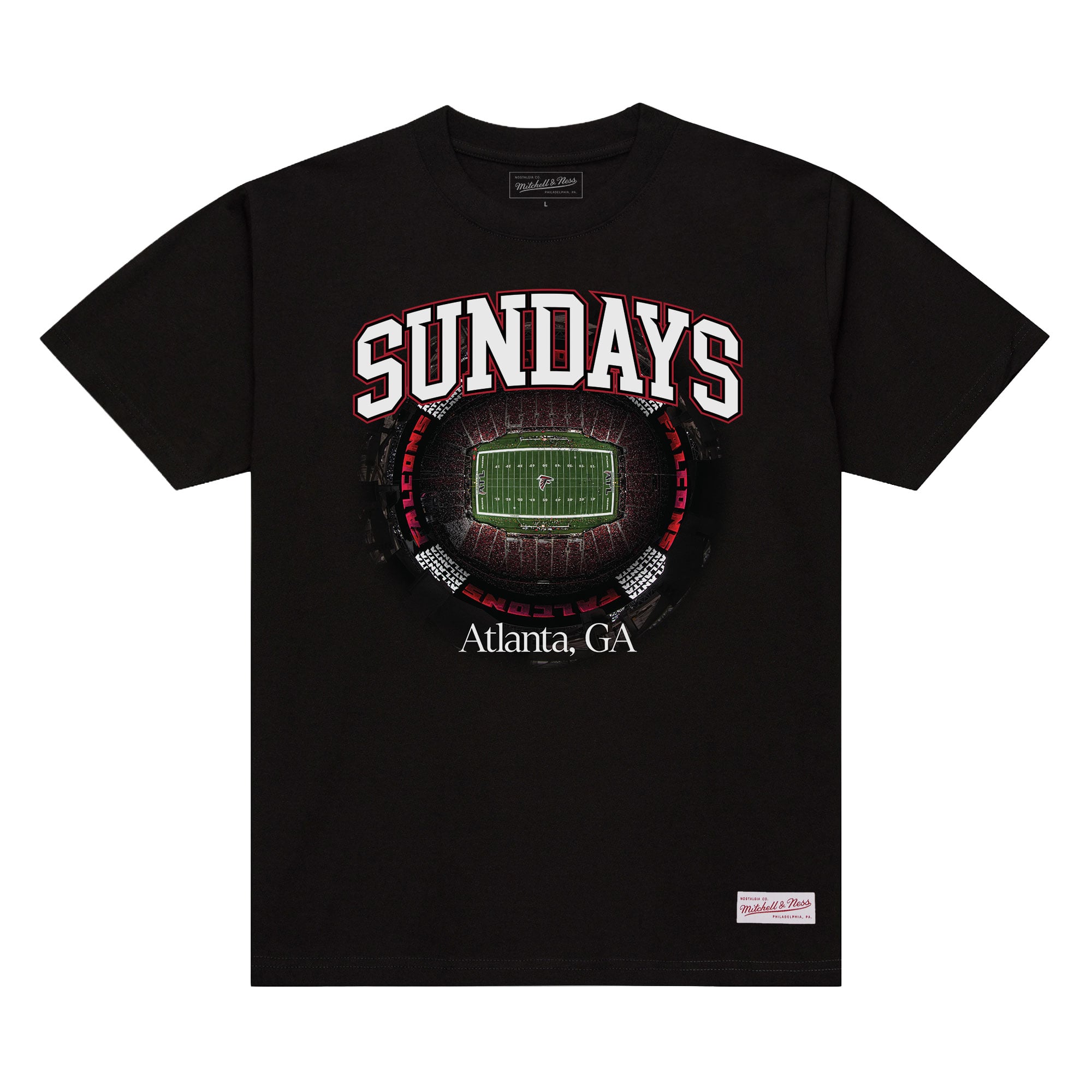 T-shirt Mitchell & Ness noir pour homme, modèle essentiel des dimanches Atlanta Falcons