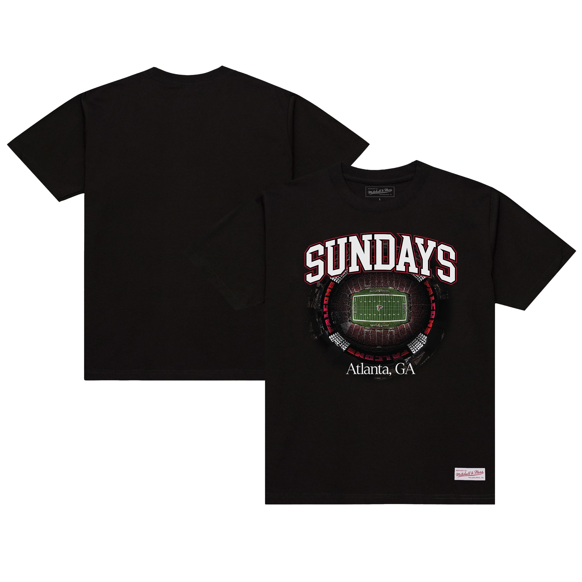 T-shirt Mitchell & Ness noir pour homme, modèle essentiel des dimanches Atlanta Falcons