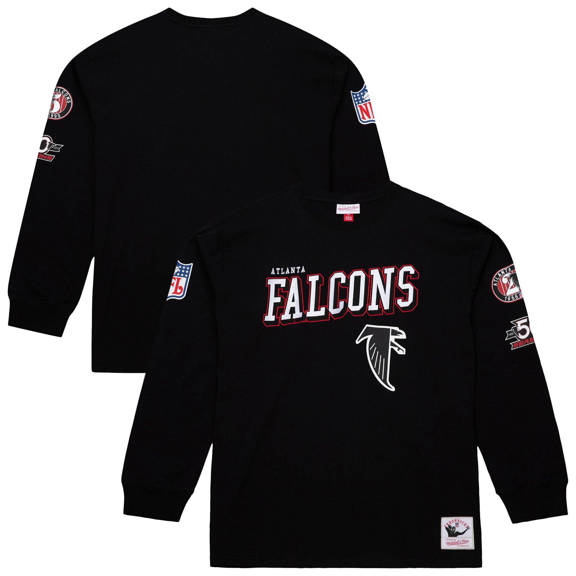 Men's Mitchell & Ness  Black Atlanta Falcons Training Camp Vintage Logos Long Sleeve T-Shirt