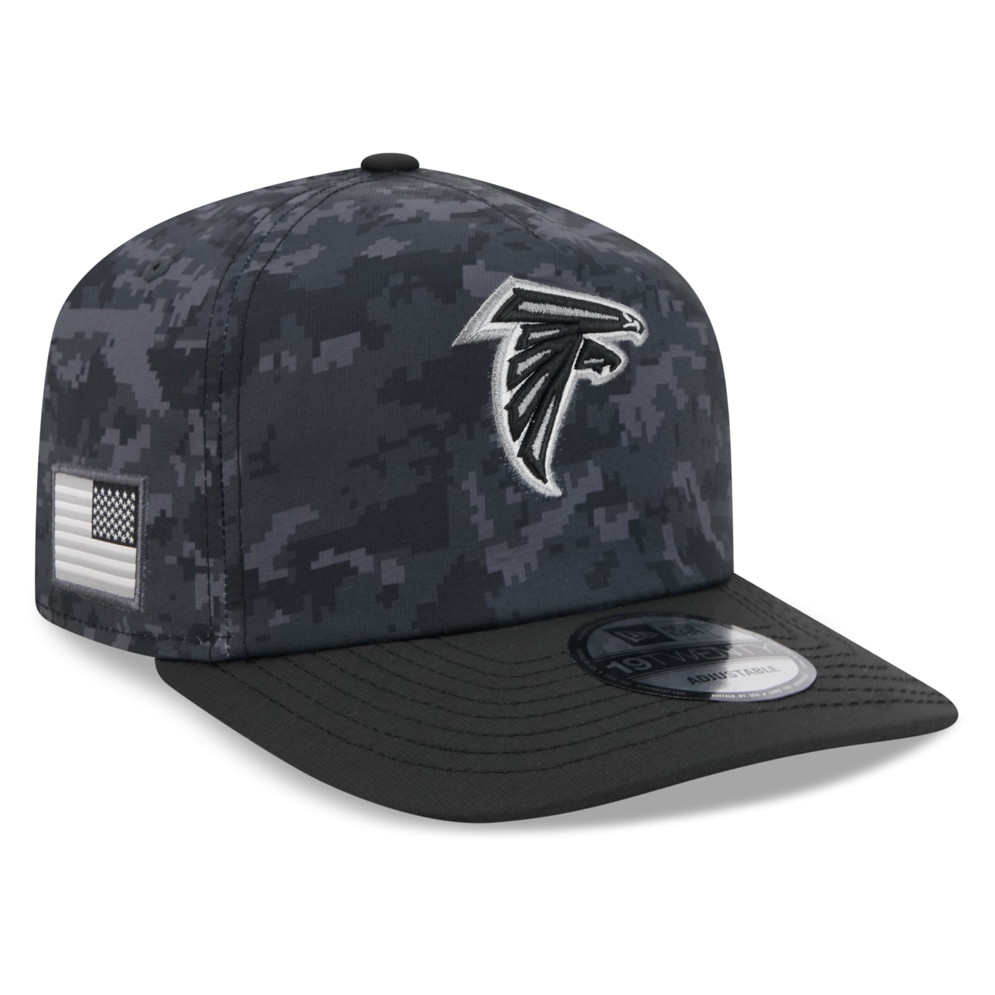Casquette ajustable New Era noire Atlanta Falcons 2026 Salute To Service 19TWENTY pour homme