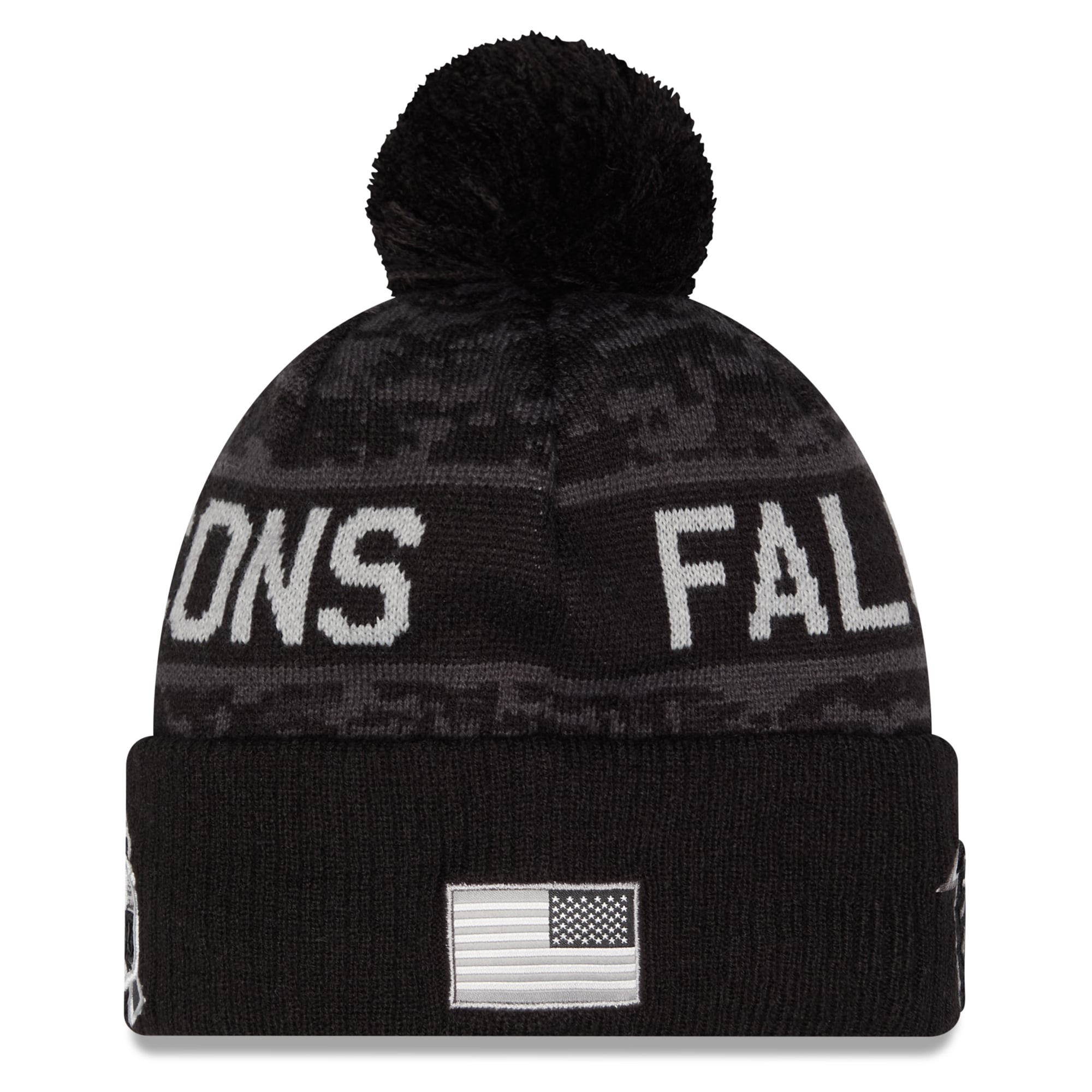Bonnet à revers New Era noir pour homme, Atlanta Falcons 2026 Salute To Service, avec pompon