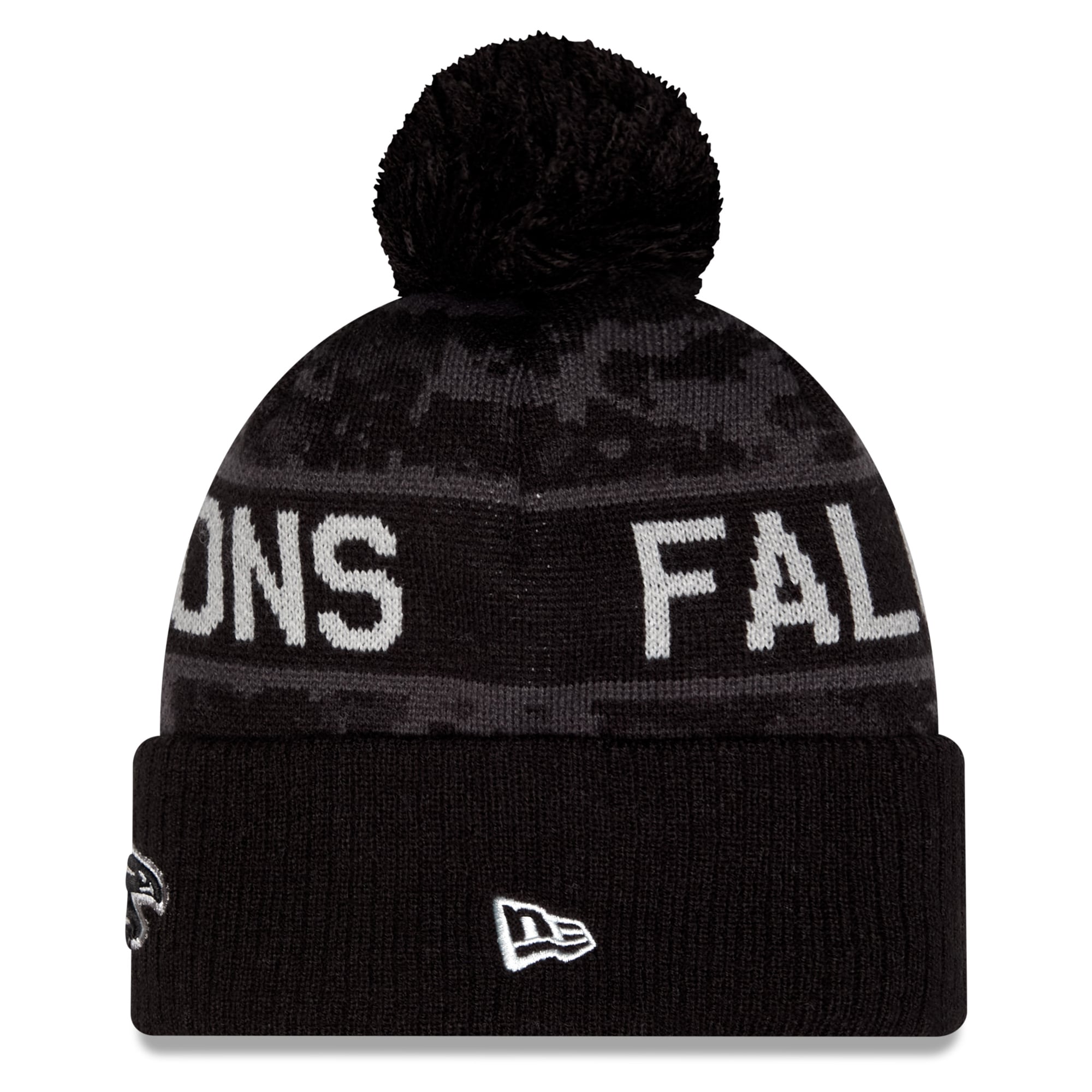 Bonnet à revers New Era noir pour homme, Atlanta Falcons 2026 Salute To Service, avec pompon