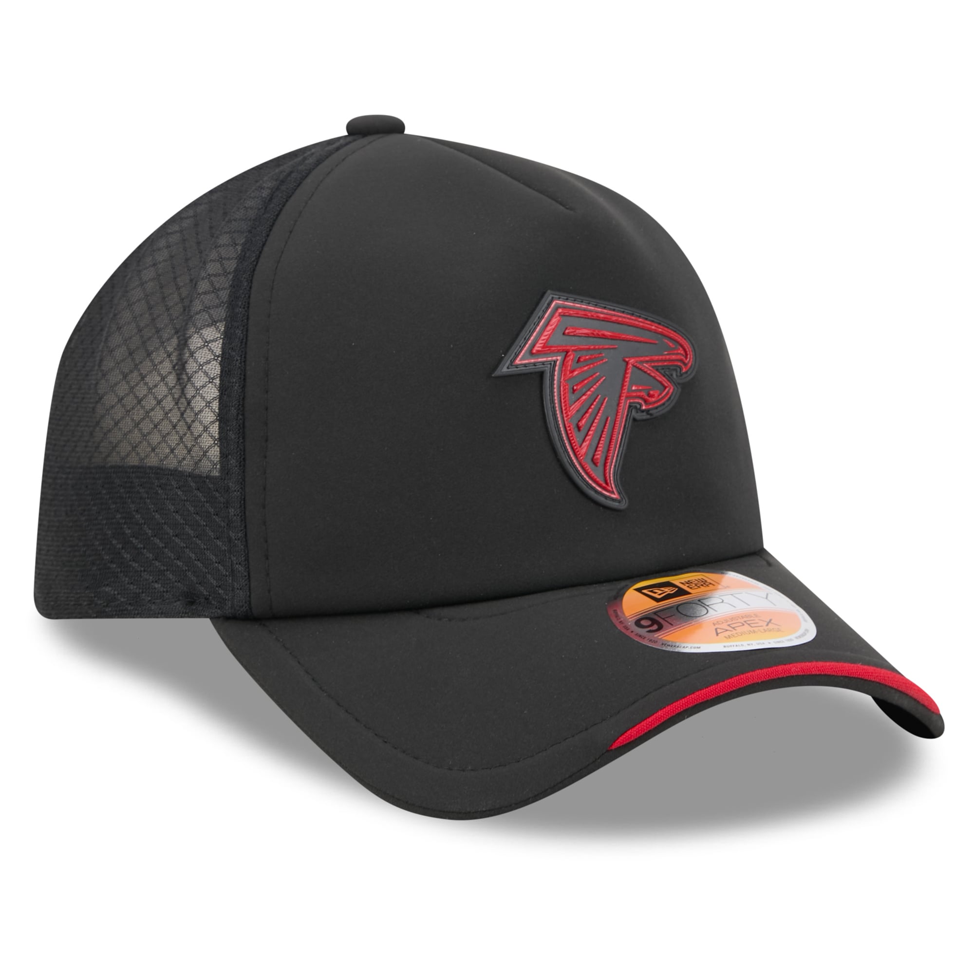 Casquette trucker ajustable New Era Atlanta Falcons 2026 Sideline Apex 9FORTY noire pour homme