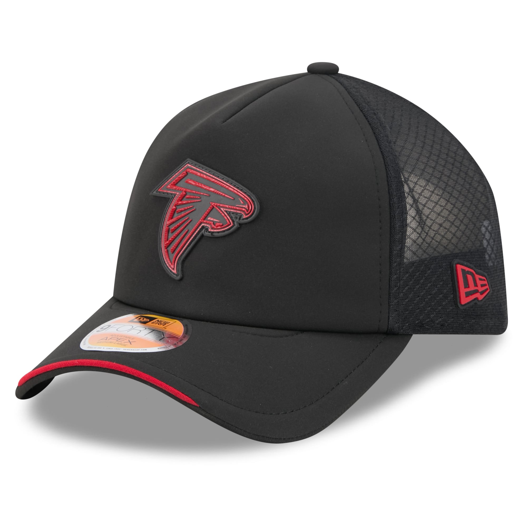 Casquette trucker ajustable New Era Atlanta Falcons 2026 Sideline Apex 9FORTY noire pour homme