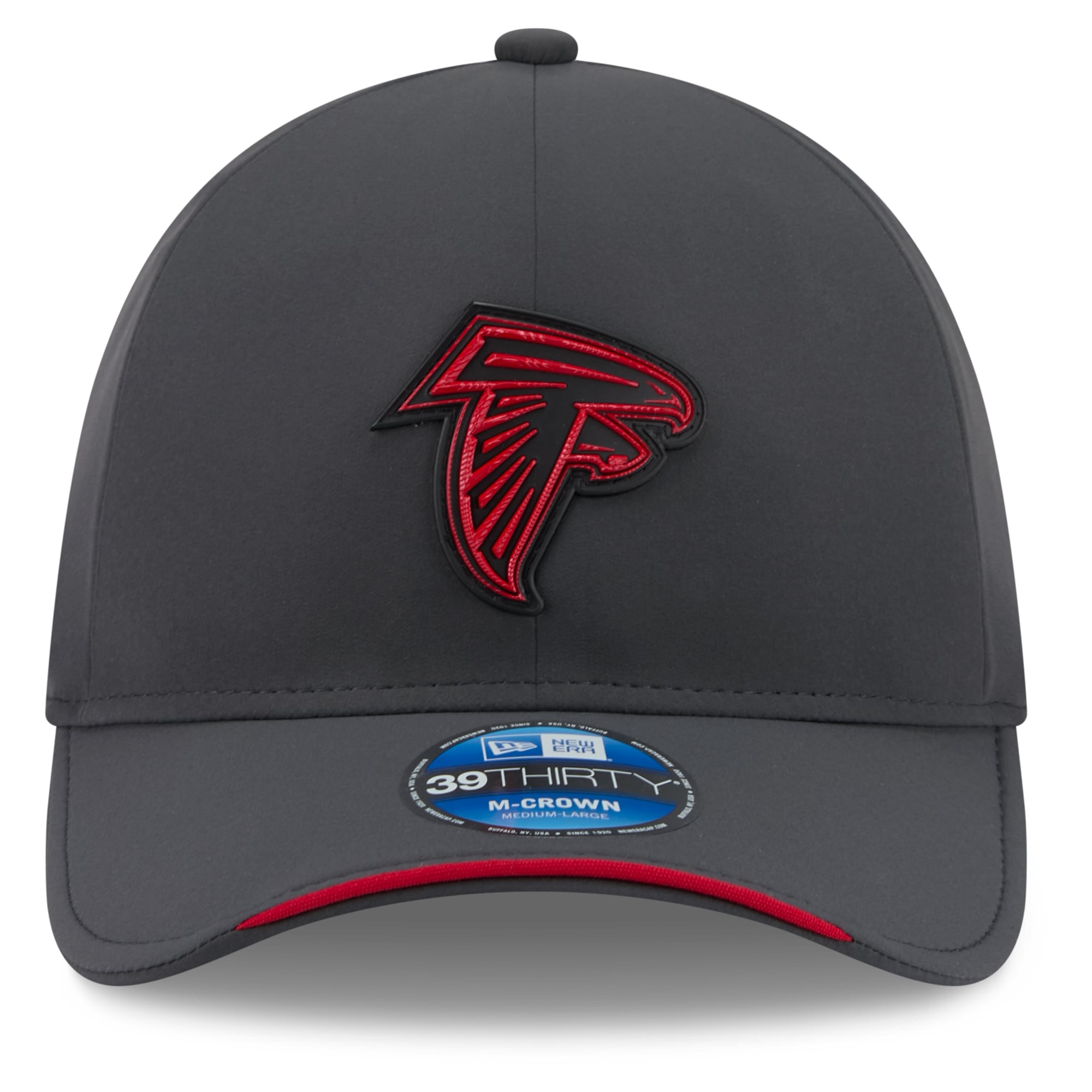 Casquette New Era Atlanta Falcons 2026 Sideline pour homme, couleur anthracite, modèle 39THIRTY M-Crown Stretch