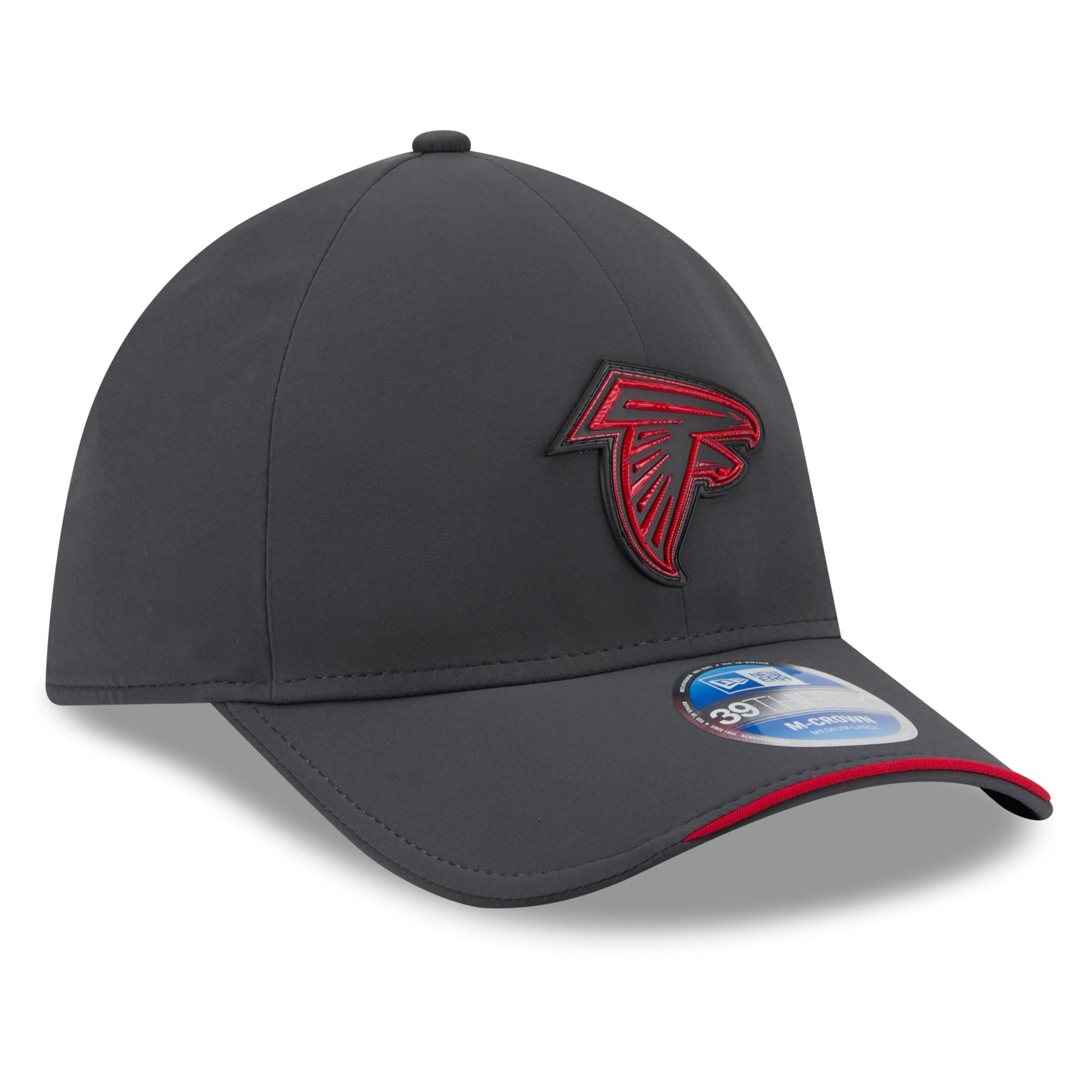 Casquette New Era Atlanta Falcons 2026 Sideline pour homme, couleur anthracite, modèle 39THIRTY M-Crown Stretch