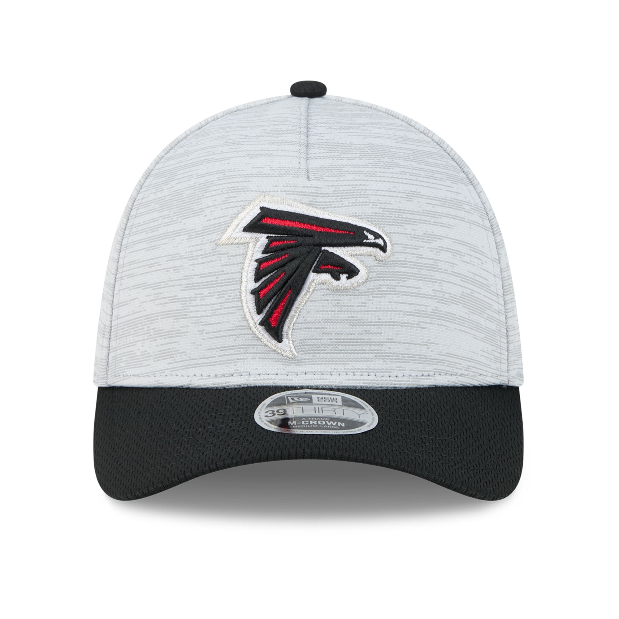 Casquette New Era Flex grise et noire Atlanta Falcons pour homme, modèle M-Crown A-Frame 39THIRTY.