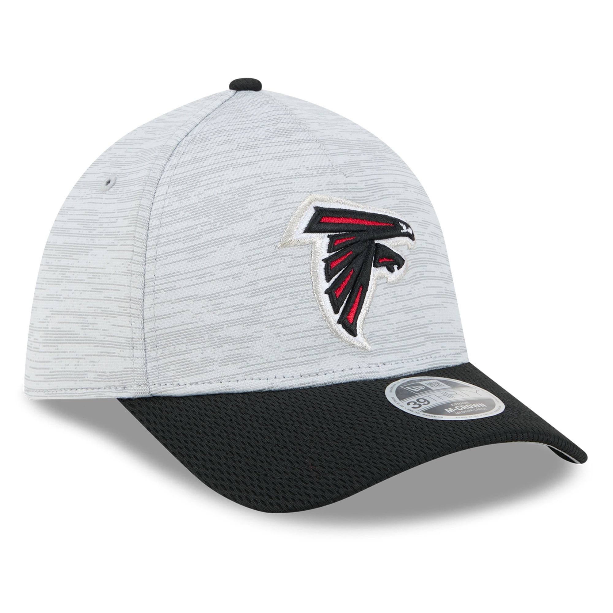 Casquette New Era Flex grise et noire Atlanta Falcons pour homme, modèle M-Crown A-Frame 39THIRTY.