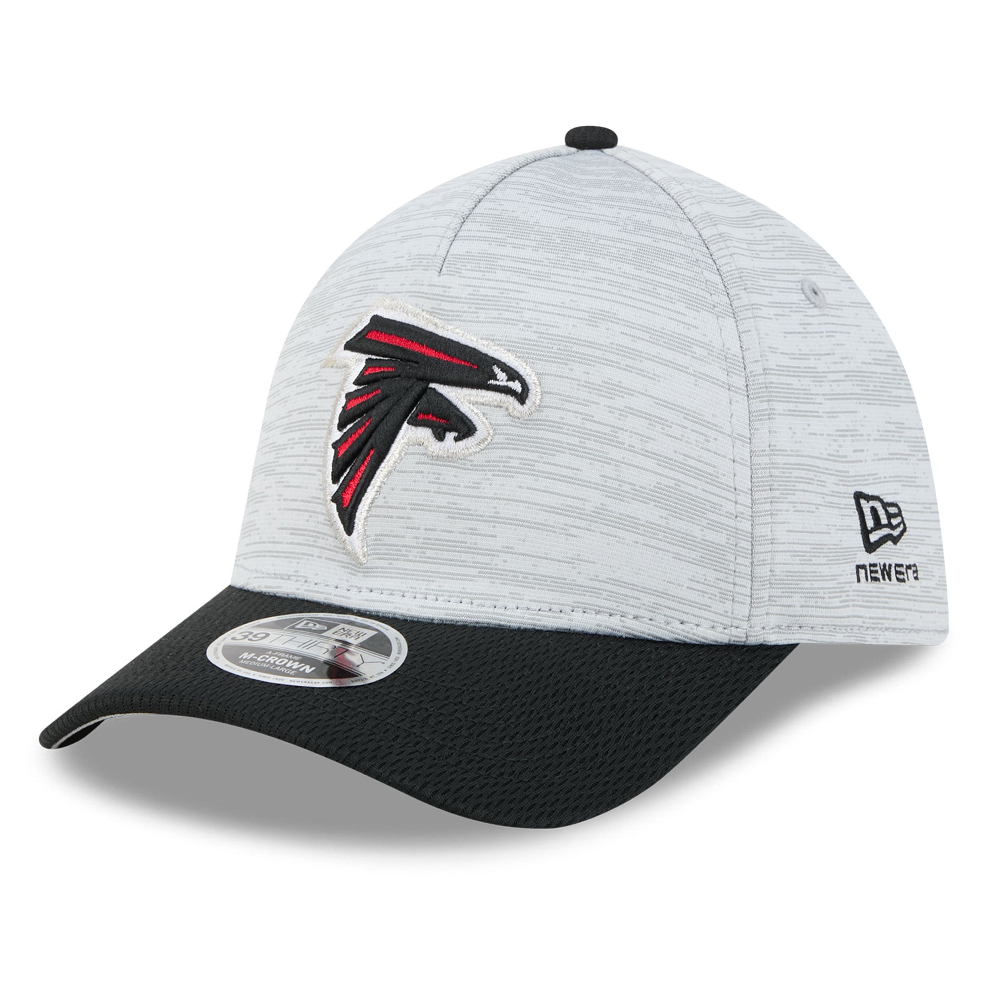 Casquette New Era Flex grise et noire Atlanta Falcons pour homme, modèle M-Crown A-Frame 39THIRTY.