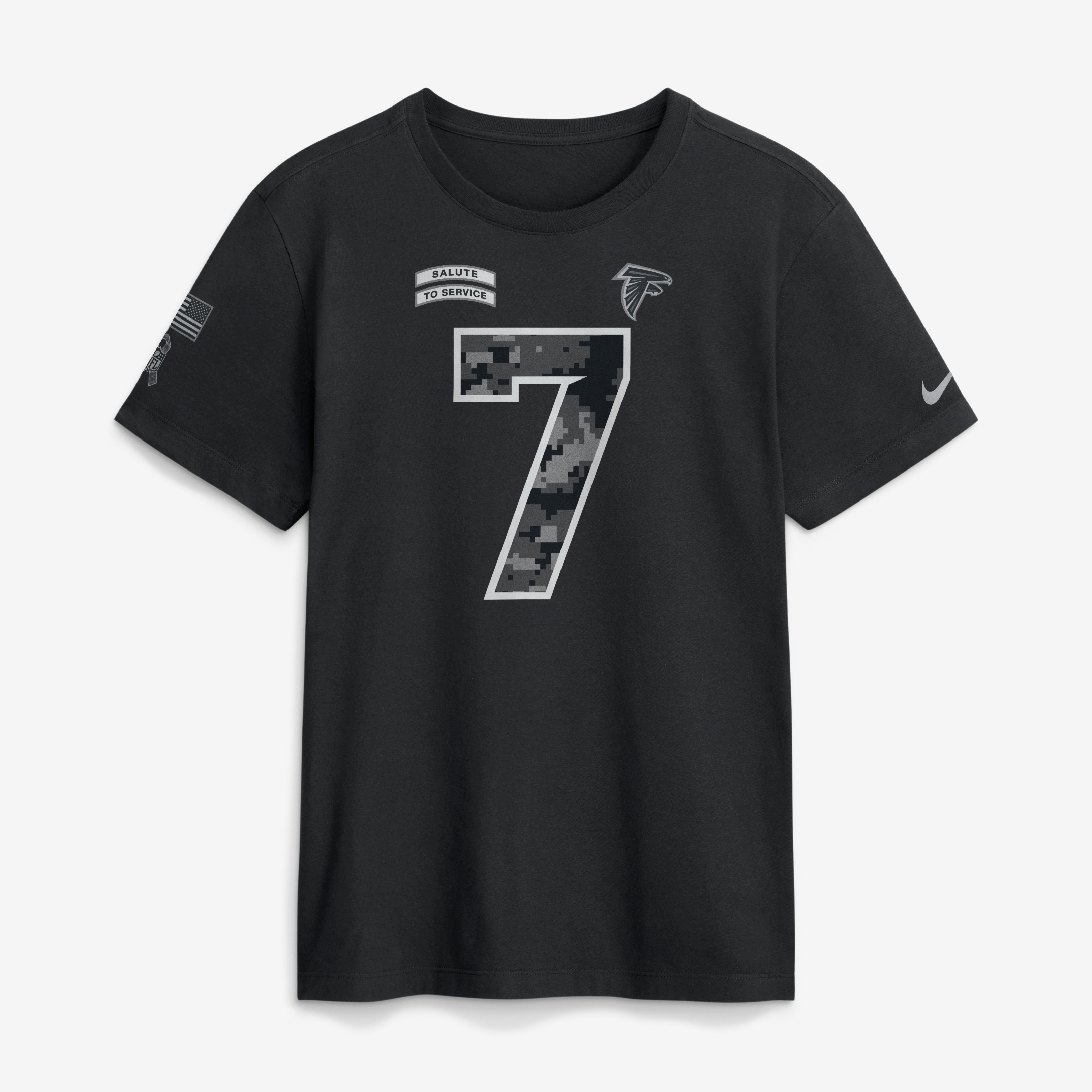 T-shirt Nike pour homme Bijan Robinson noir Atlanta Falcons 2026 Salute to Service (nom et numéro)