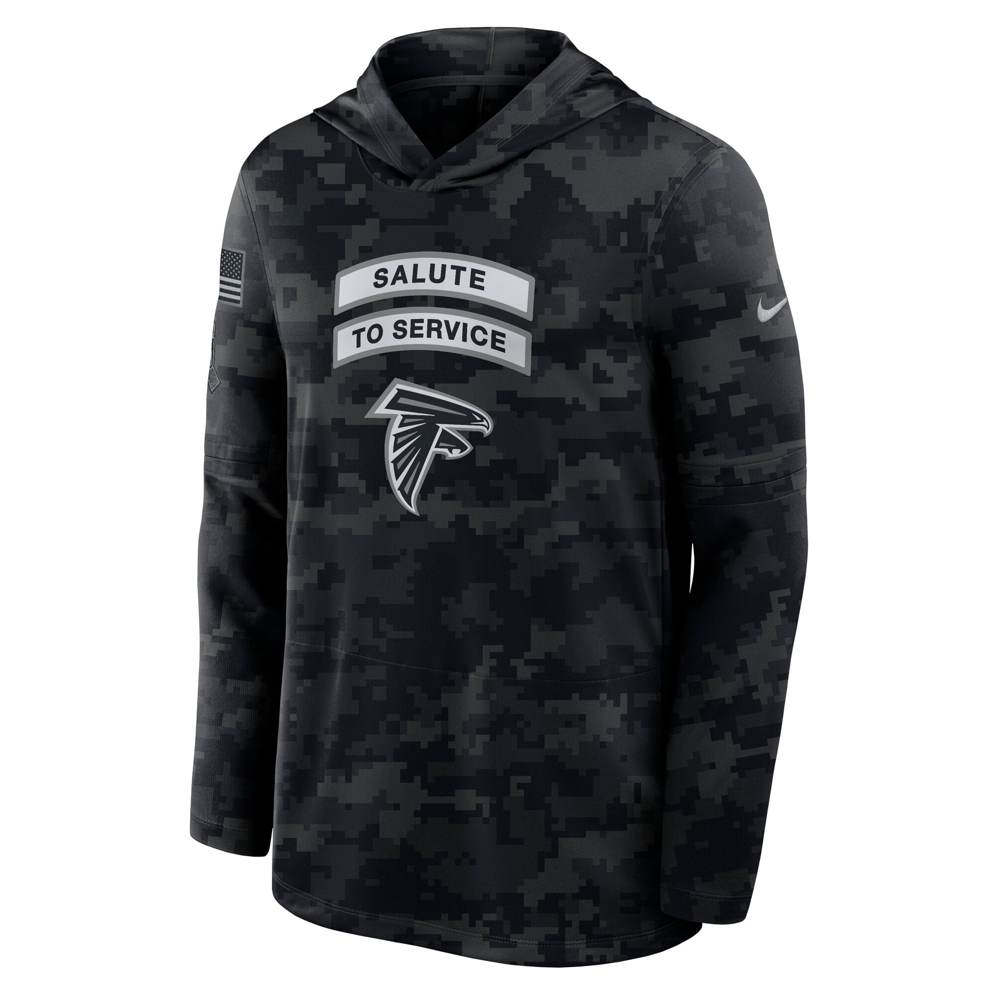 Haut à capuche léger manches longues Nike Atlanta Falcons 2026 Salute to Service pour homme, noir, avec technologie Dri-FIT.