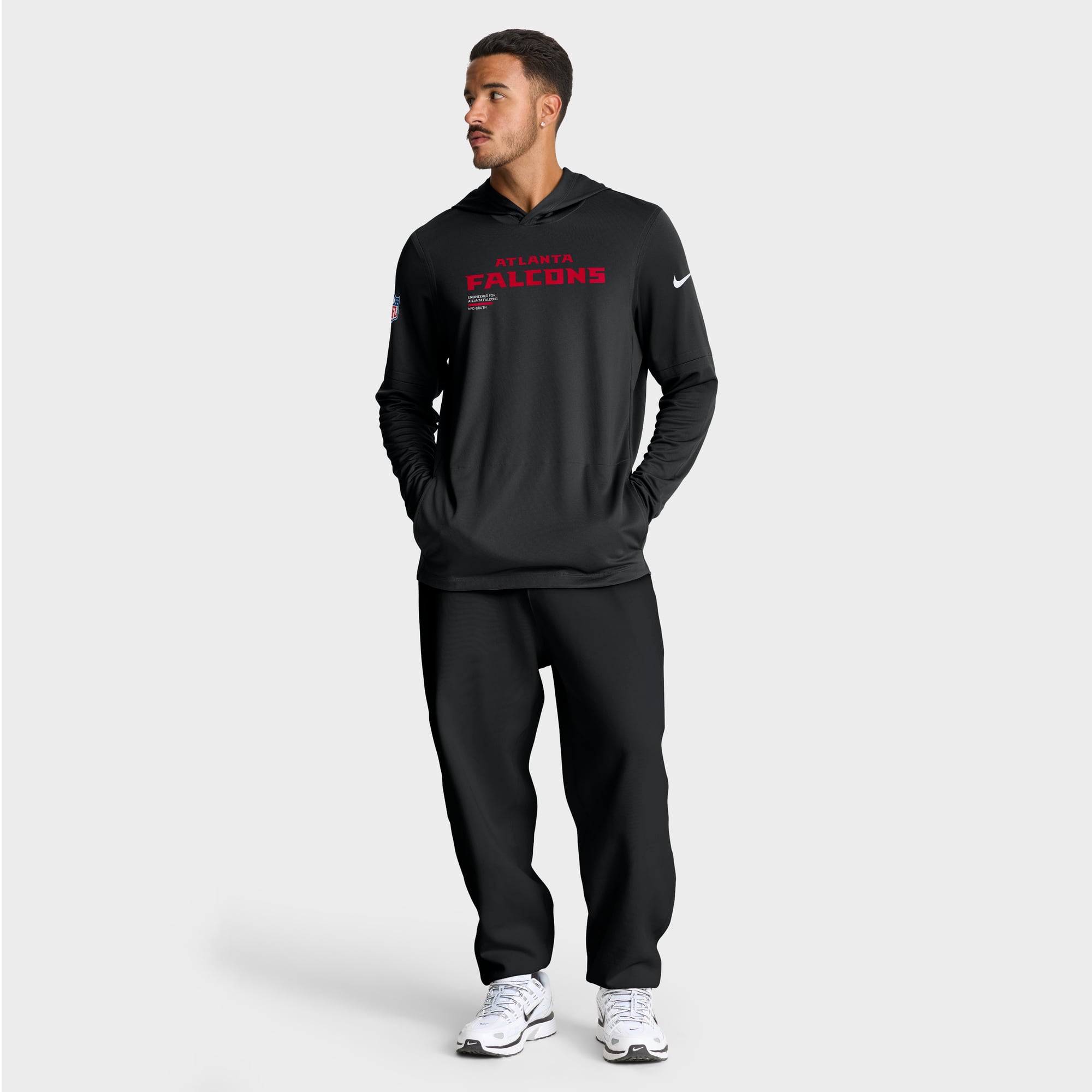 T-shirt à capuche manches longues Nike Atlanta Falcons Sideline Pure Fury Dri-FIT rouge pour homme