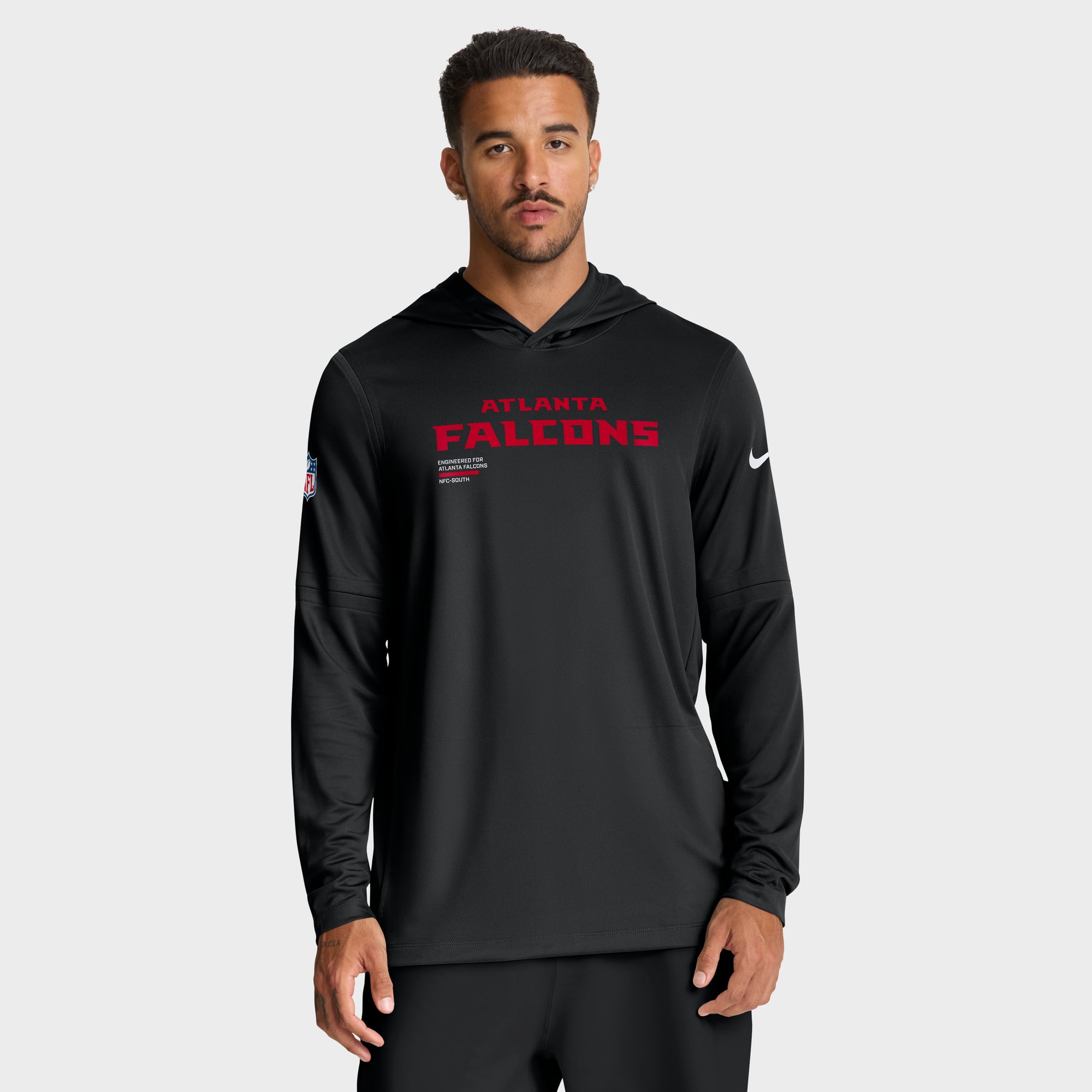 T-shirt à capuche manches longues Nike Atlanta Falcons Sideline Pure Fury Dri-FIT rouge pour homme