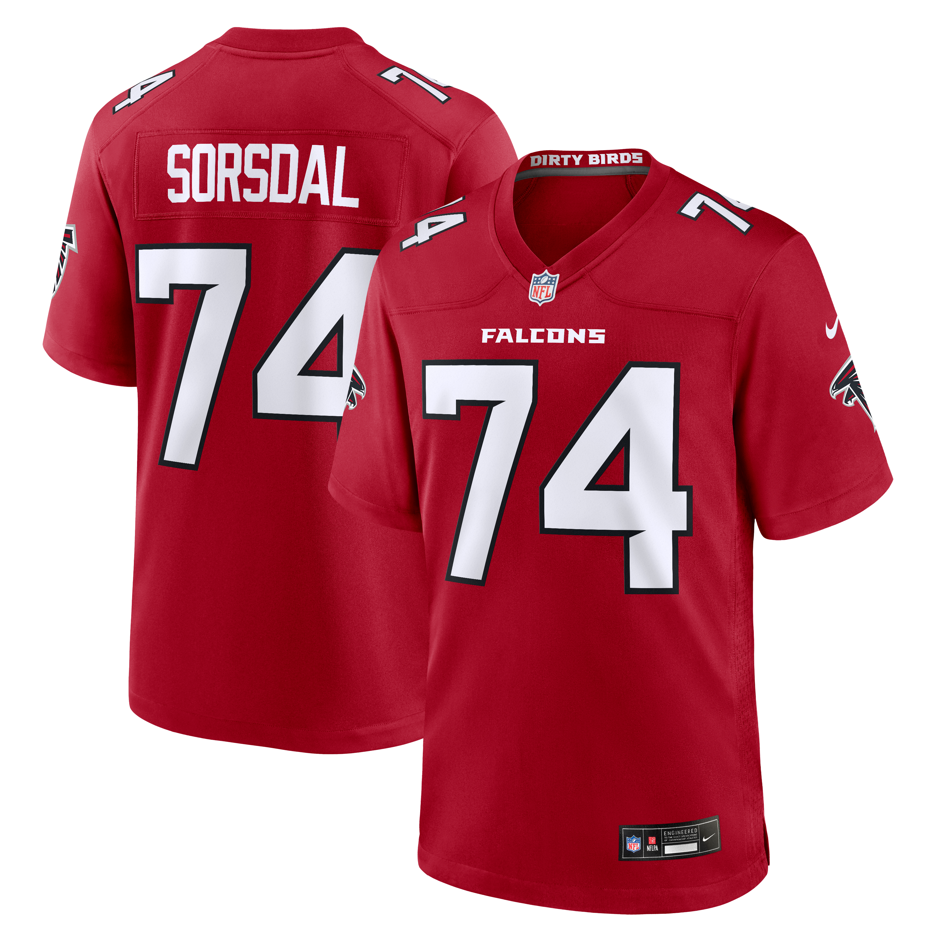 Maillot de match Nike Colby Sorsdal rouge des Falcons d'Atlanta pour homme