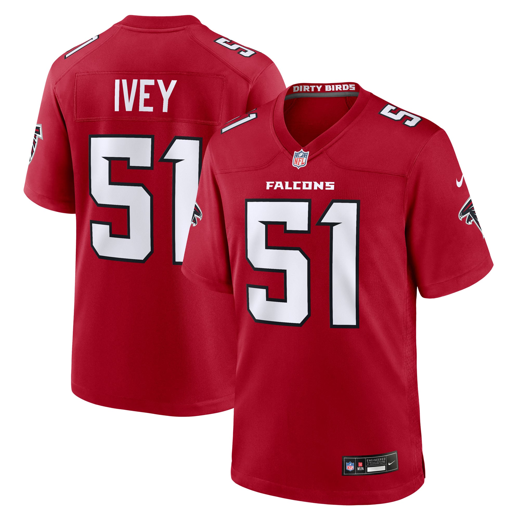 Maillot de match Nike Jared Ivey rouge des Falcons d'Atlanta pour homme