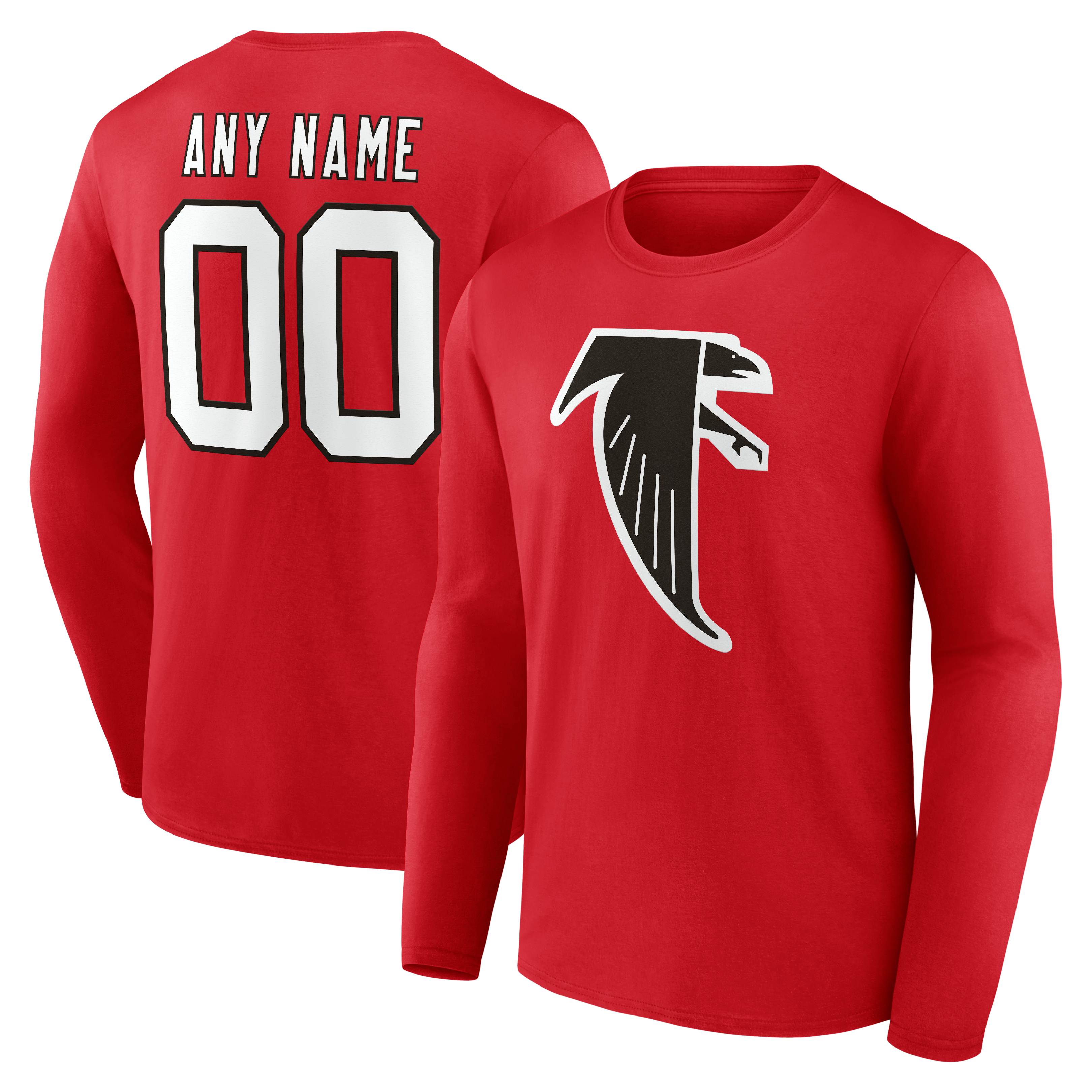 T-shirt à manches longues rouge authentique classique pour homme des Falcons d'Atlanta, nom et numéro personnalisés