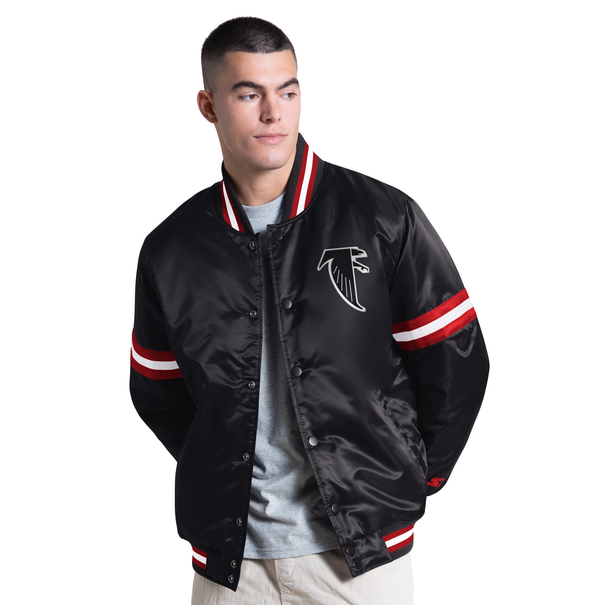 Men's Starter Black Atlanta Falcons Courtside Varsity Retro Logo Full Snap Jacket