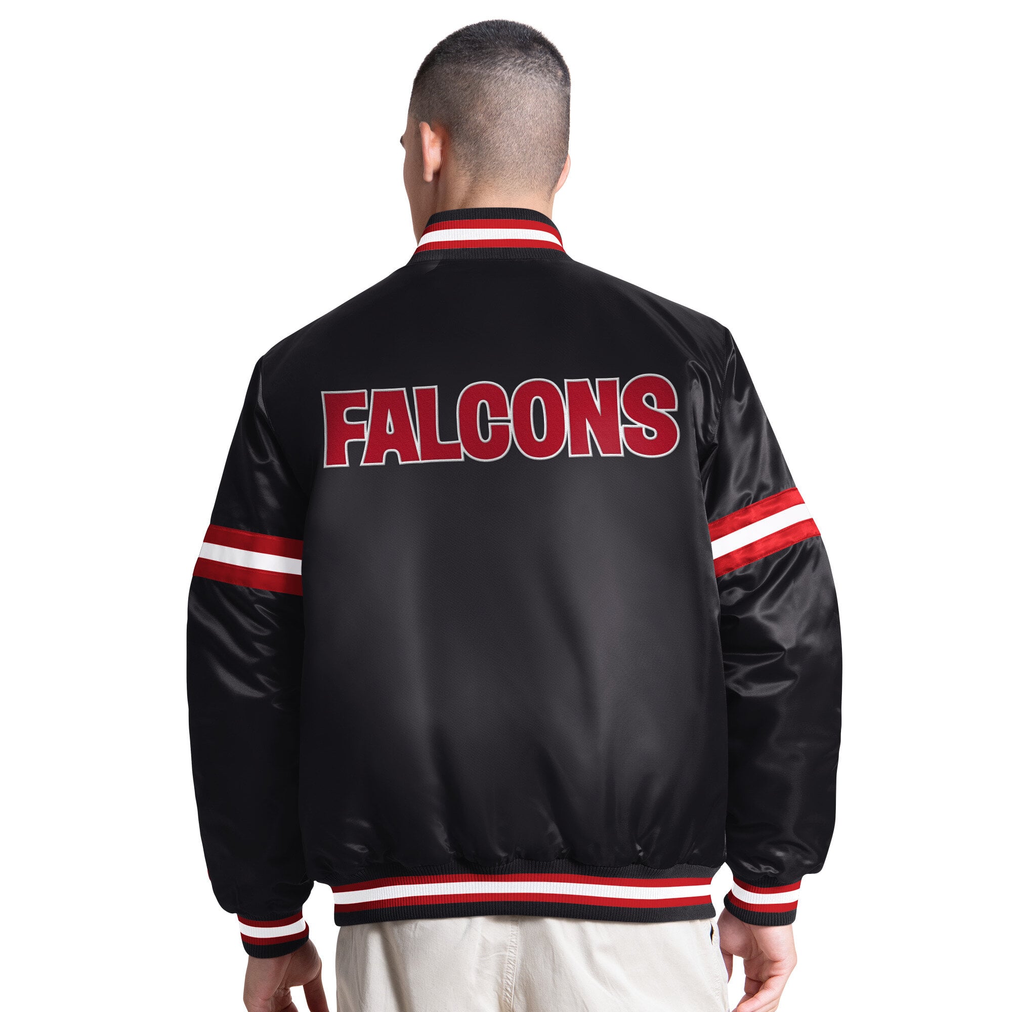 Men's Starter Black Atlanta Falcons Courtside Varsity Retro Logo Full Snap Jacket