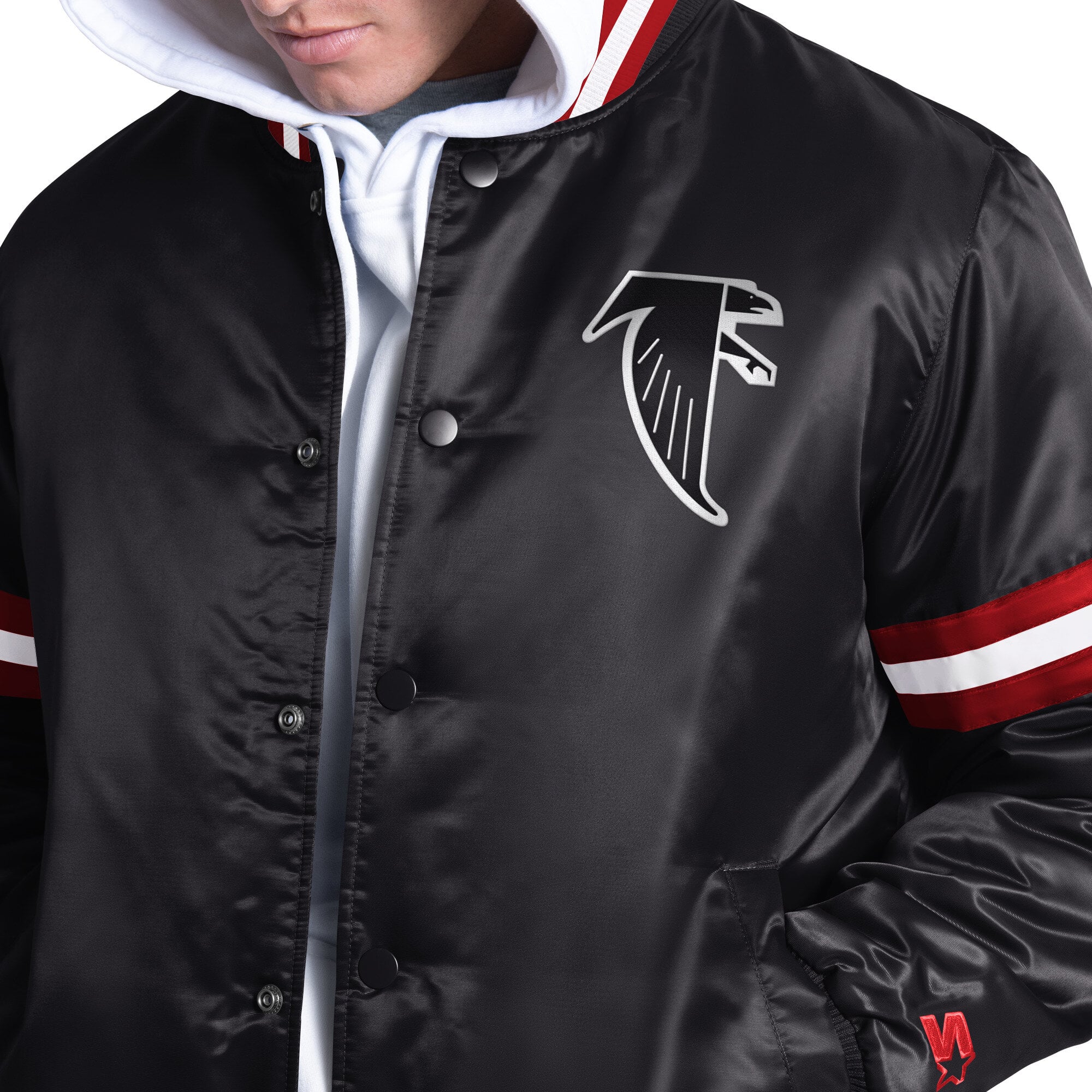Men's Starter Black Atlanta Falcons Courtside Varsity Retro Logo Full Snap Jacket