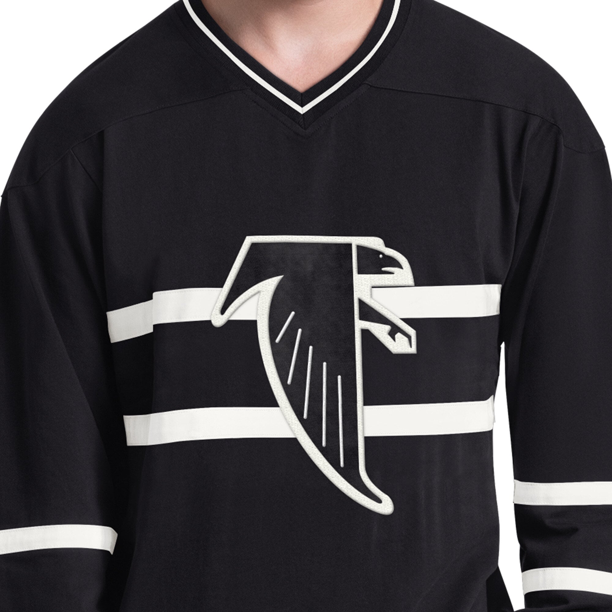 T-shirt à manches longues et col en V Starter noir pour homme, logo rétro des Falcons d'Atlanta