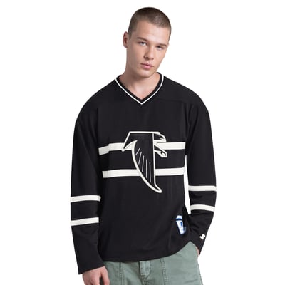 Atlanta Falcons Starter Line Up Retro Logo Long Sleeve V-Neck T-Shirt - Black