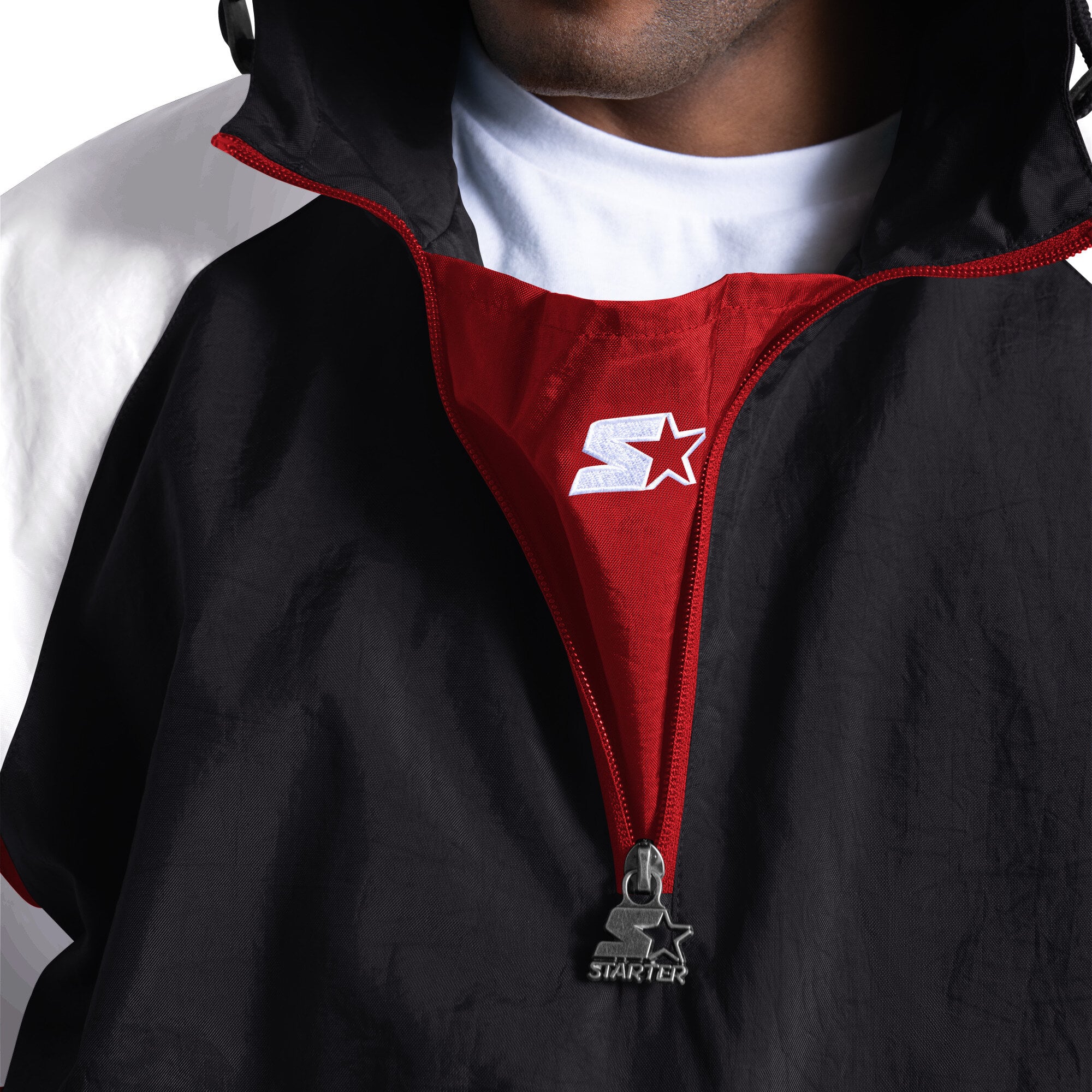 Veste Starter noire pour homme, style streetwear, logo rétro, demi-zip