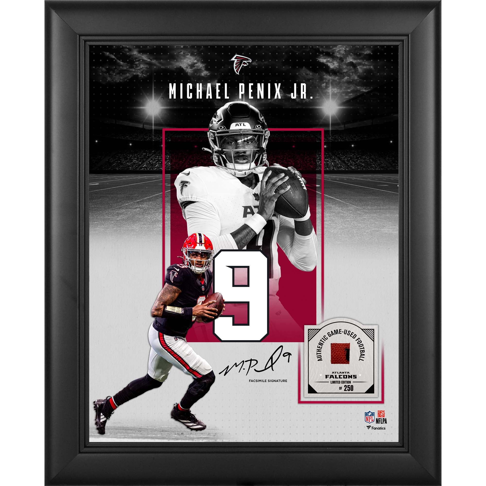 Michael Penix Jr. Atlanta Falcons Facsimile Signature Framed 11" x 14" Showcase Collage with a Piece of Game-Used Football - Limited Edition of 250