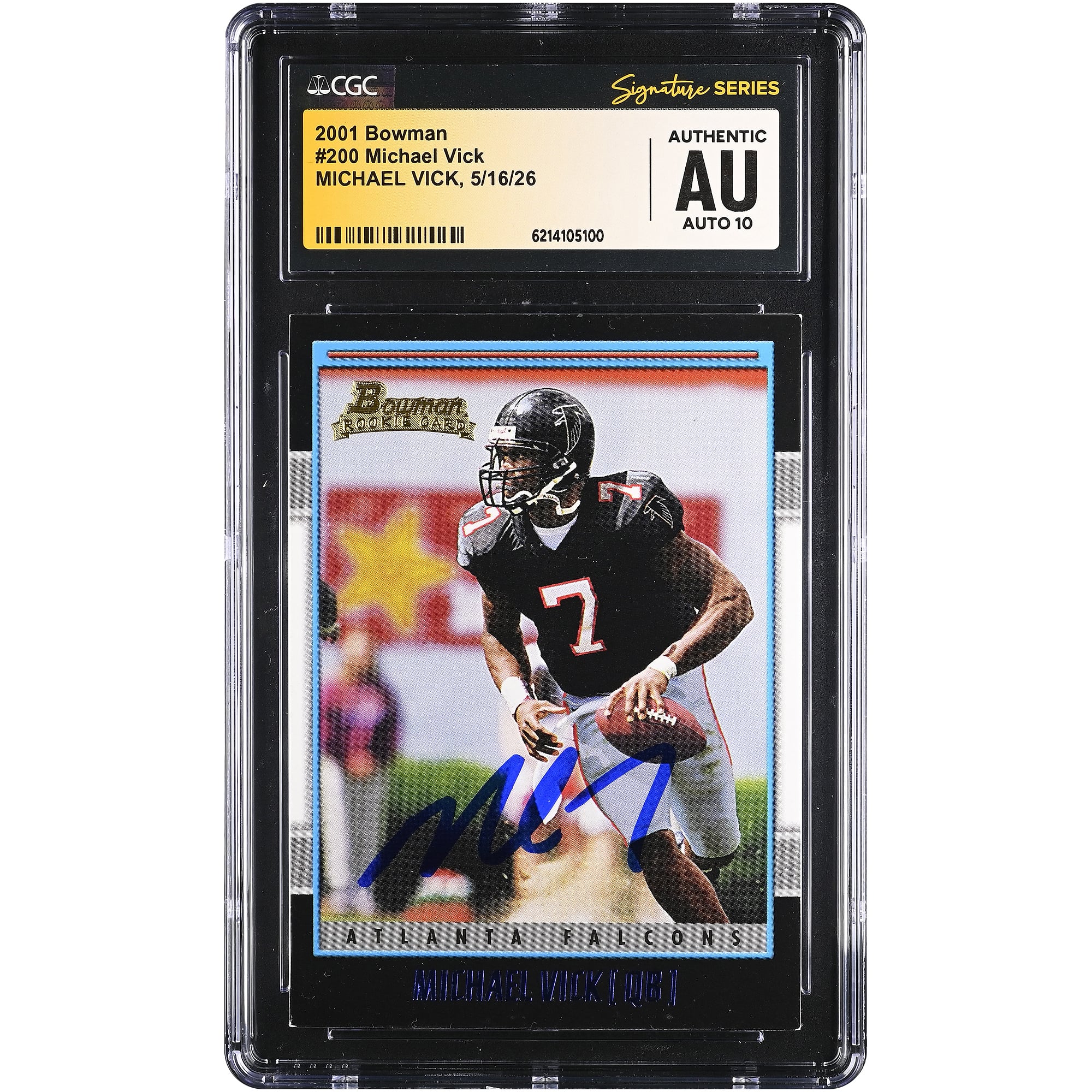 Carte de recrue Michael Vick des Falcons d'Atlanta, signée par Bowman (2001), numéro 200, authentifiée par Fanatics Witnessed (AUTO 10).