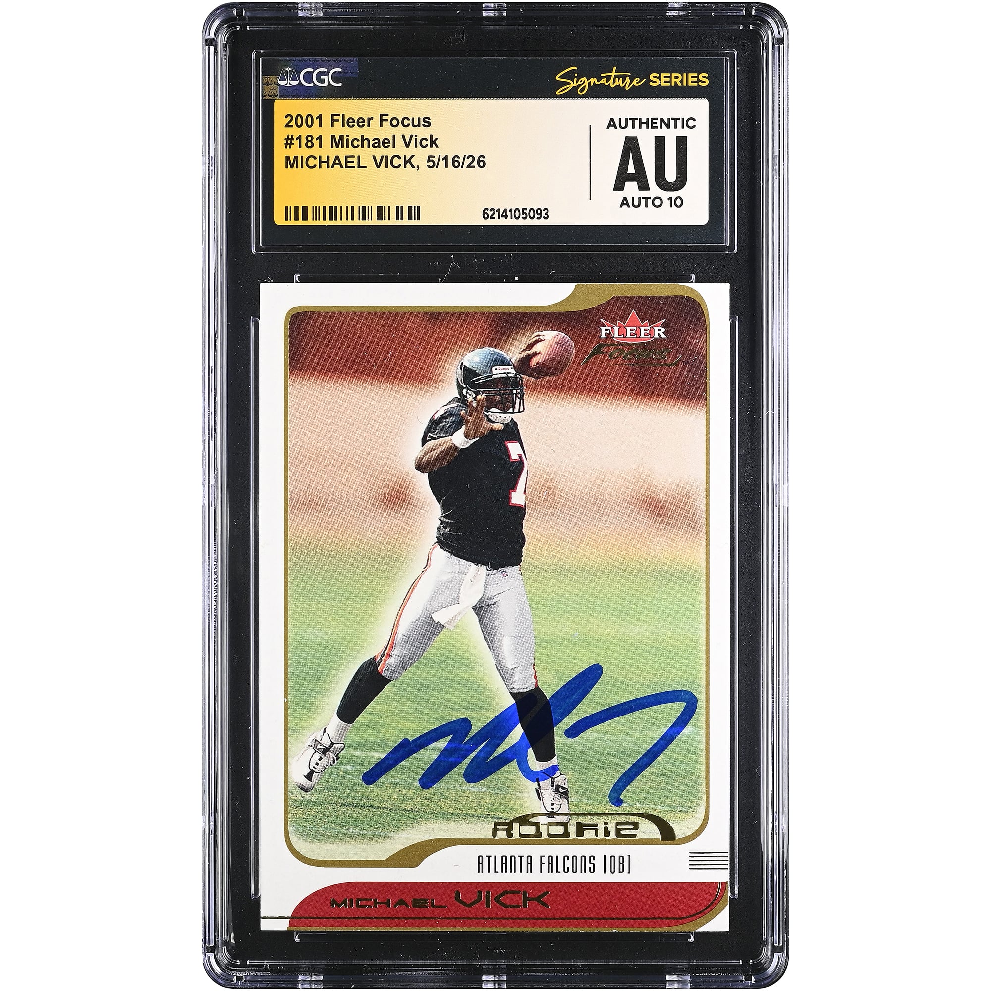 Carte de recrue Michael Vick des Falcons d'Atlanta, signée par CGC Fanatics Witnessed (2001), numéro 181/1850.